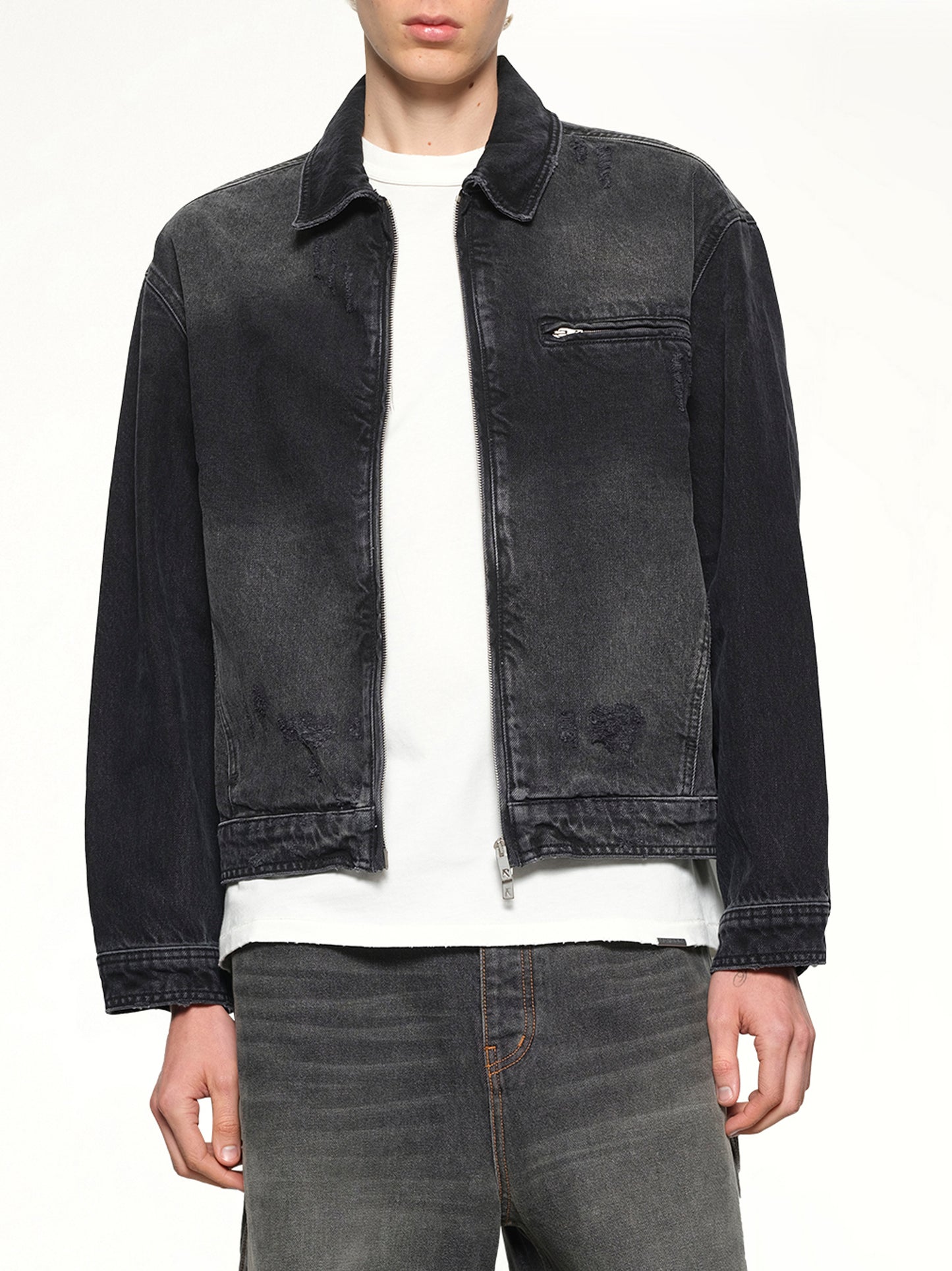 Collared Denim Jacket in Aged Black