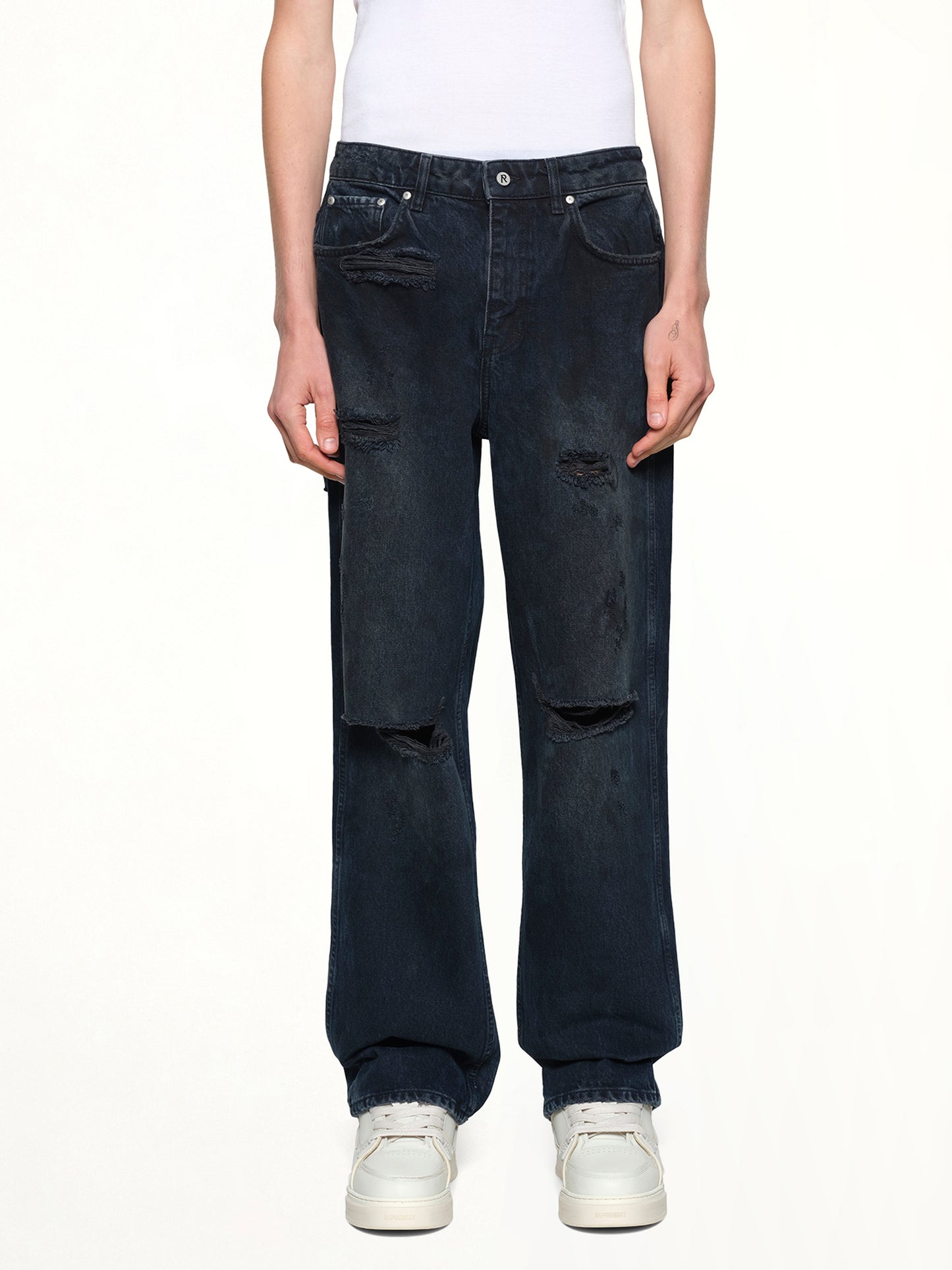 R3 Distressed Baggy Denim in Petrol