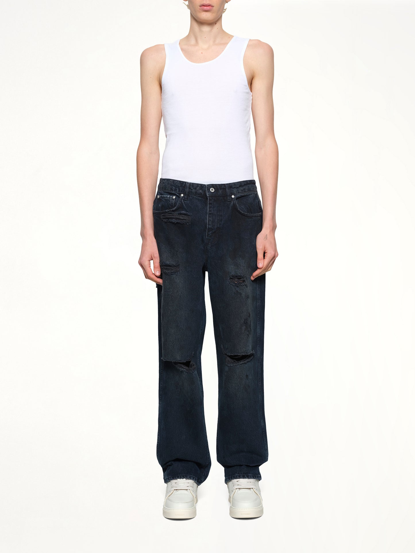 R3 Distressed Baggy Denim in Petrol
