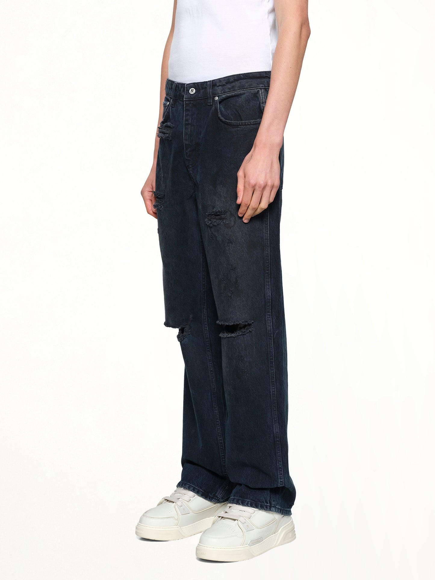 R3 Distressed Baggy Denim in Petrol