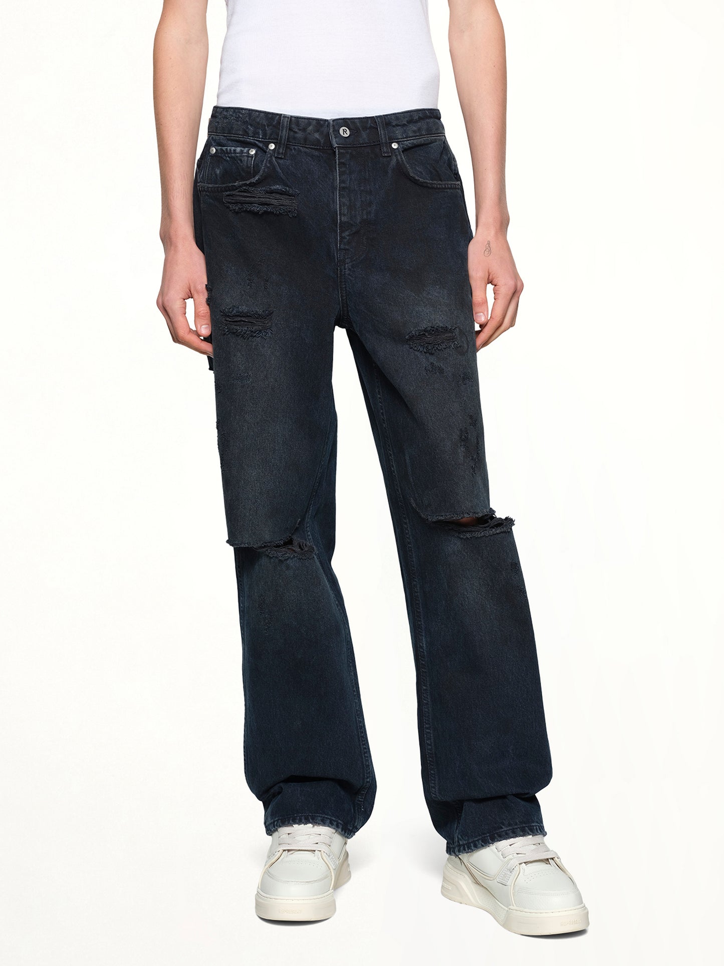 R3 Distressed Baggy Denim in Petrol