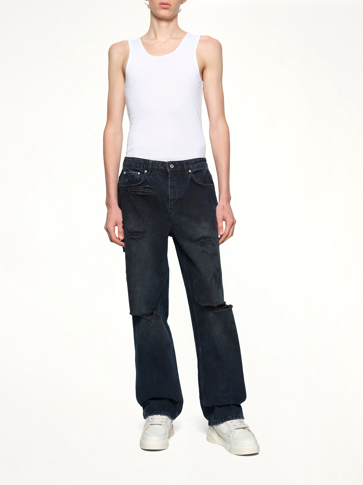 R3 Distressed Baggy Denim in Petrol