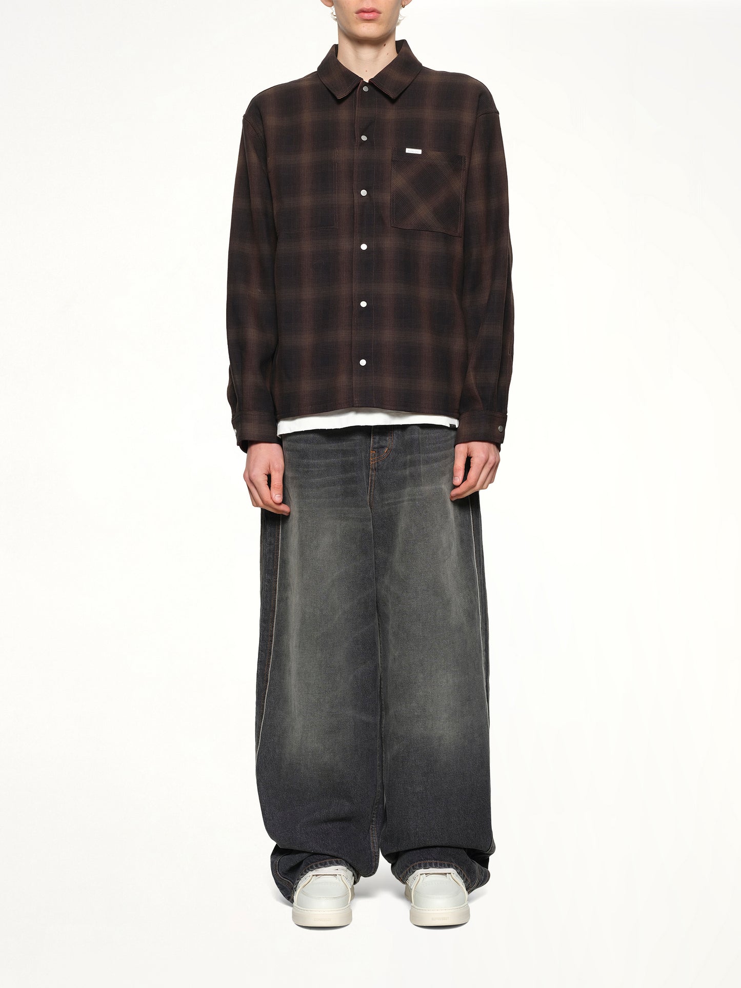 Bonded Reversible Check Shirt in Nero