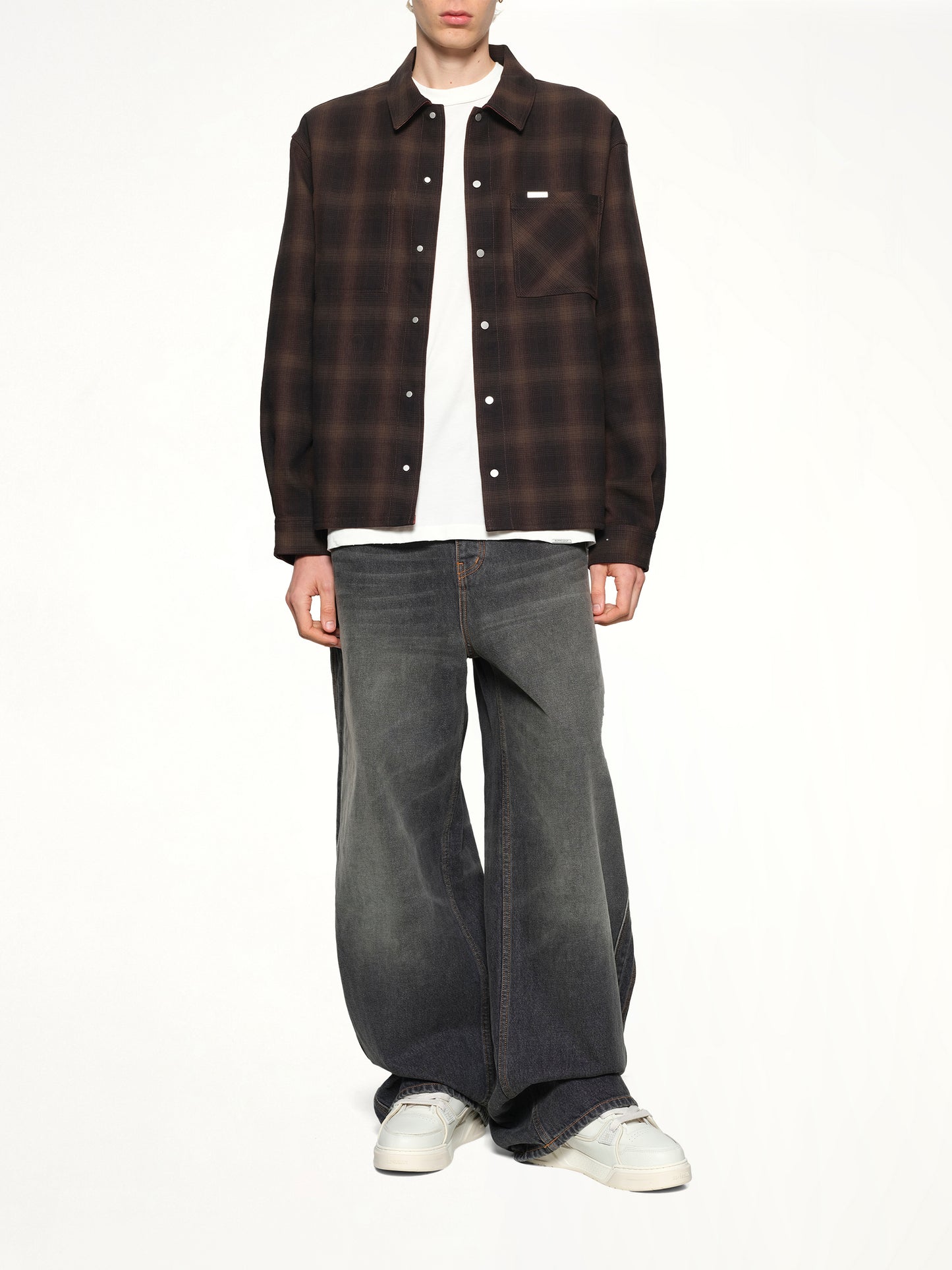 Bonded Reversible Check Shirt in Nero