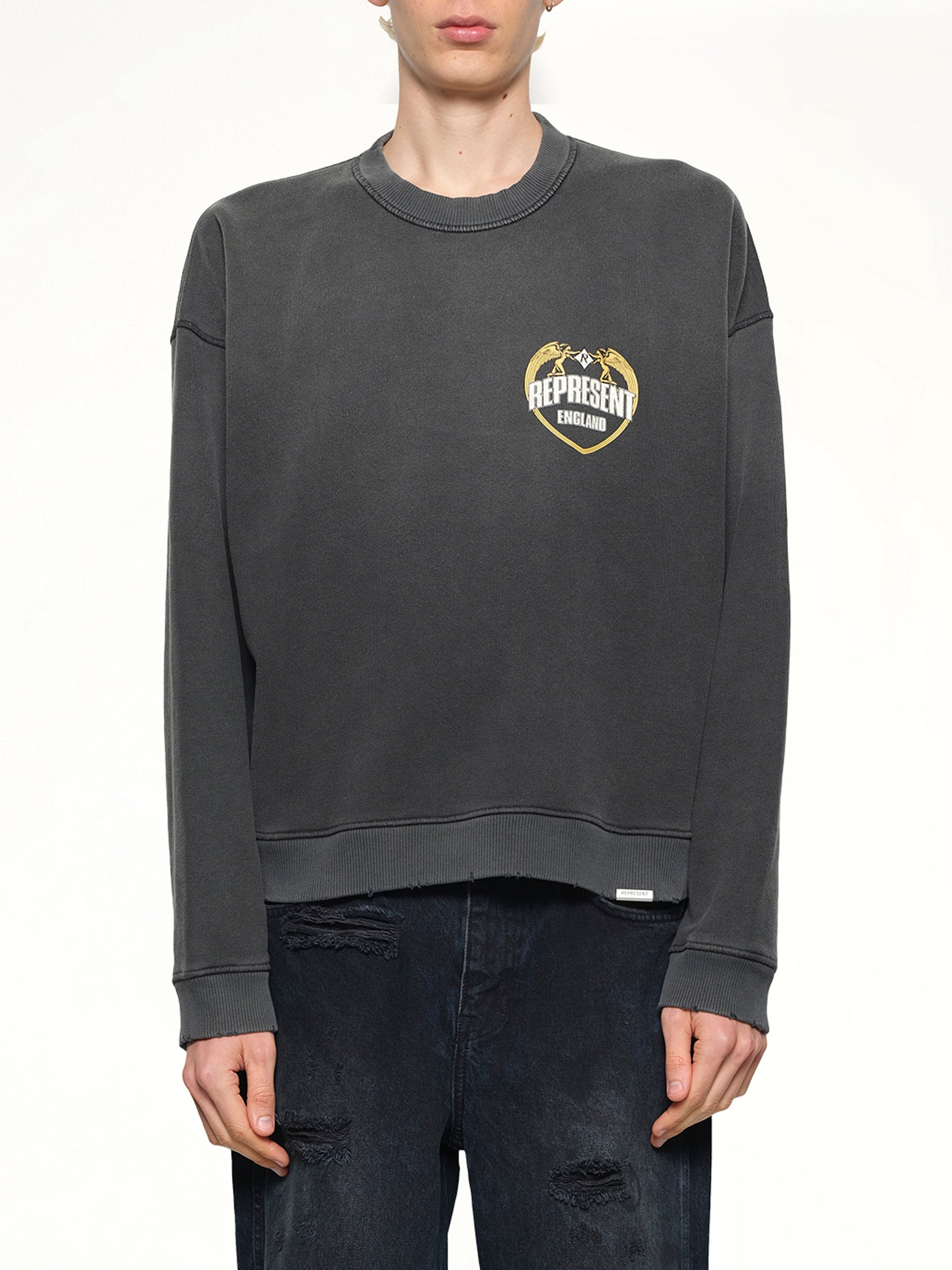 Represent Angel Border Sweatshirt in Stained Black