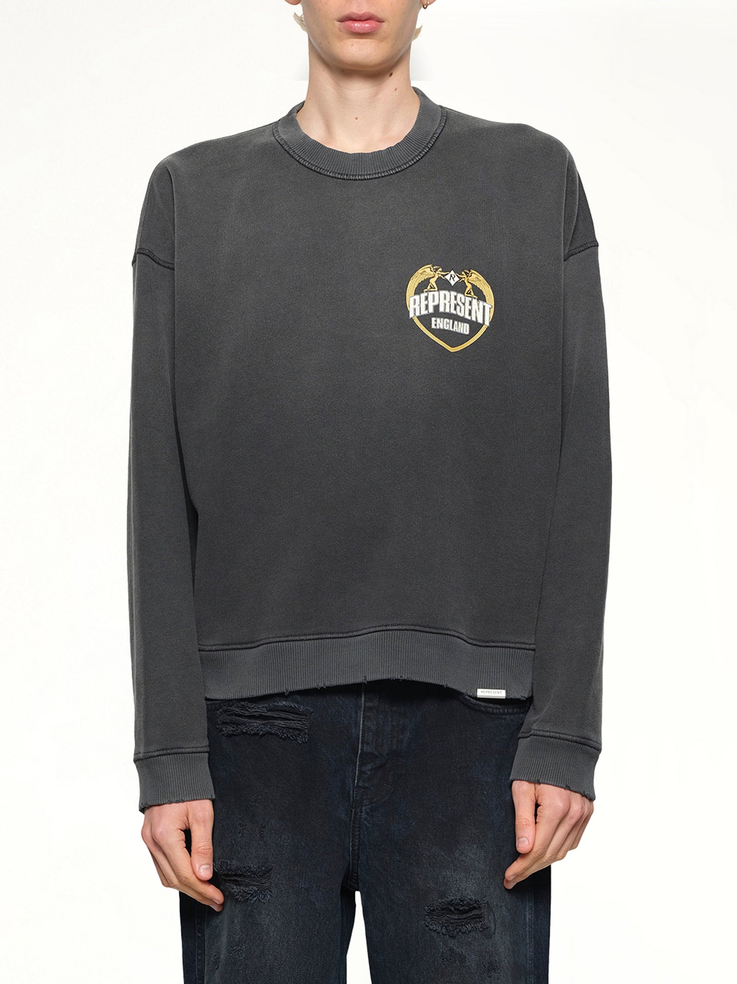 Represent Angel Border Sweatshirt in Stained Black