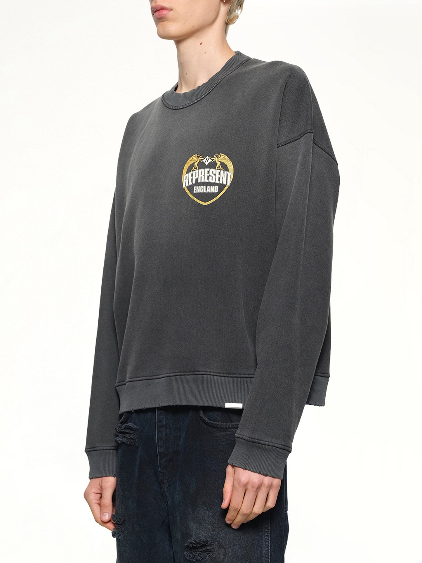 Represent Angel Border Sweatshirt in Stained Black