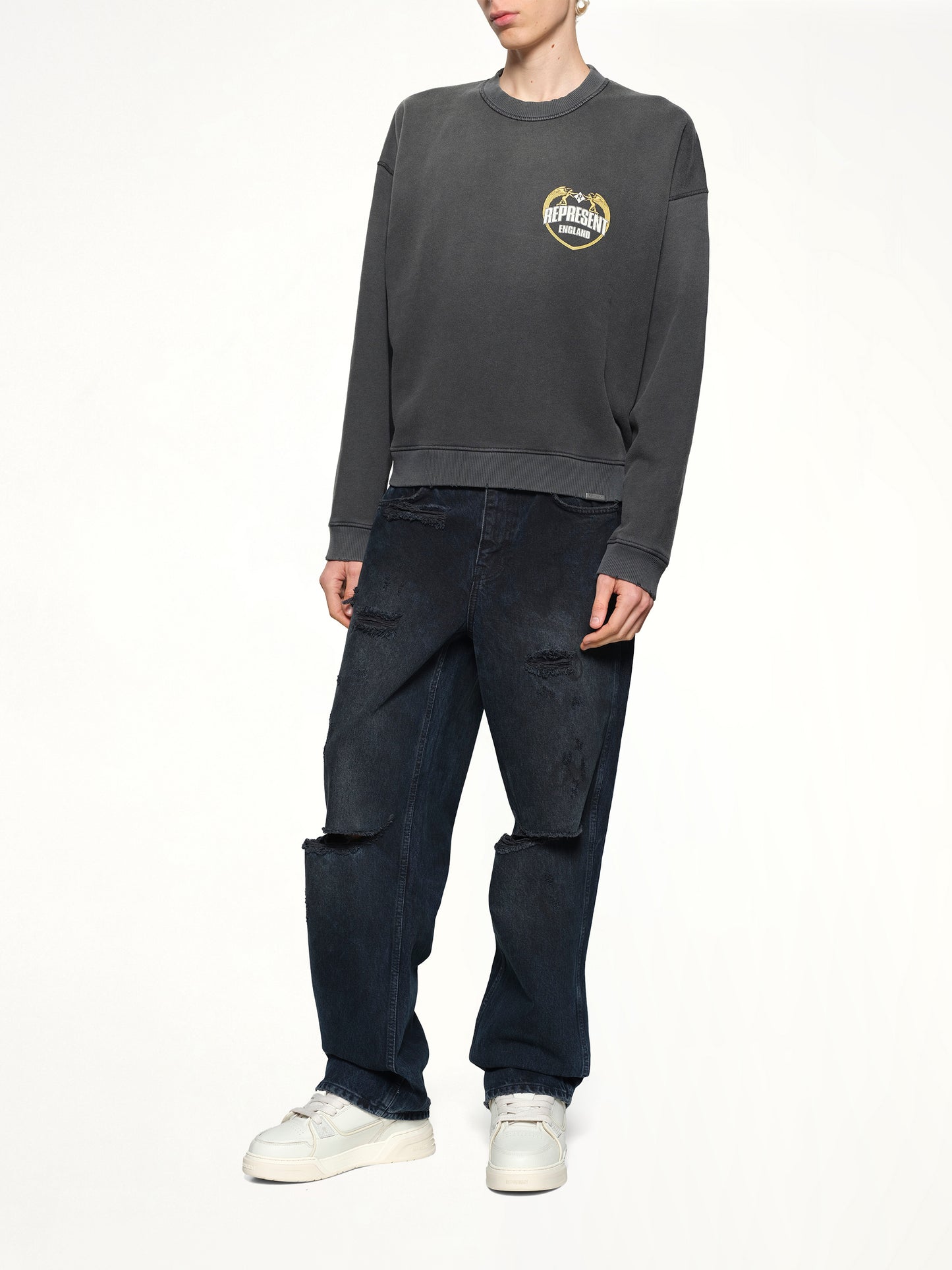 Represent Angel Border Sweatshirt in Stained Black