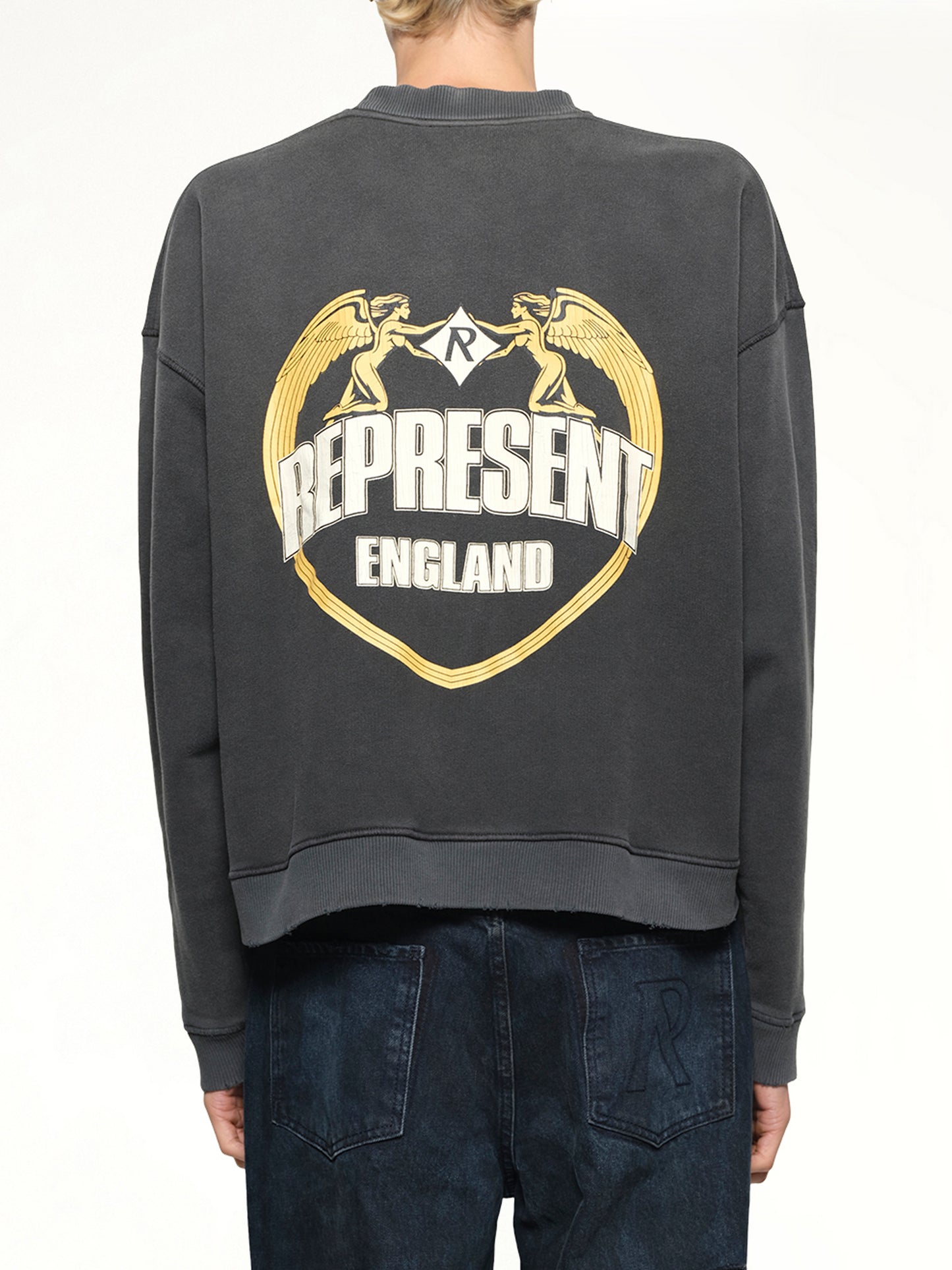 Represent Angel Border Sweatshirt in Stained Black