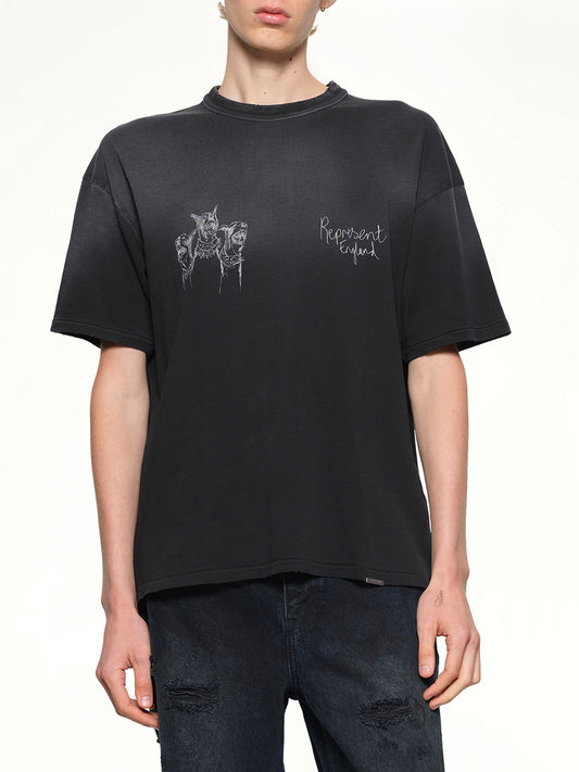 Hand Drawn Thoroughbred Dogs T-Shirt in Aged Black