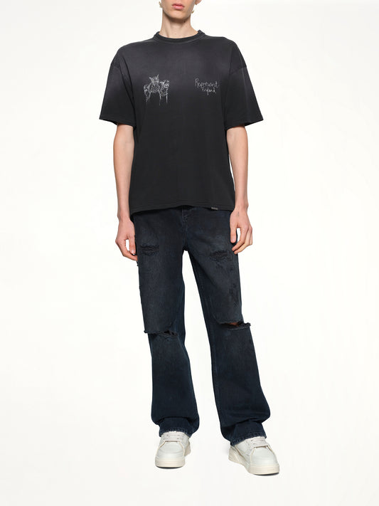 Hand Drawn Thoroughbred Dogs T-Shirt in Aged Black