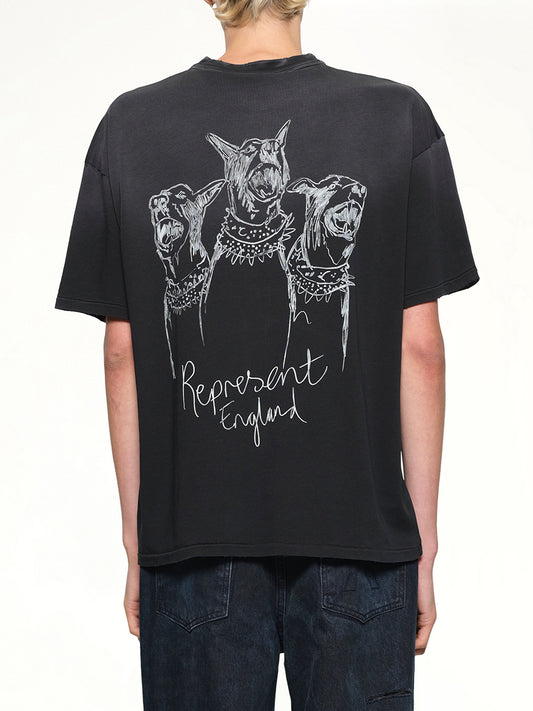 Hand Drawn Thoroughbred Dogs T-Shirt in Aged Black