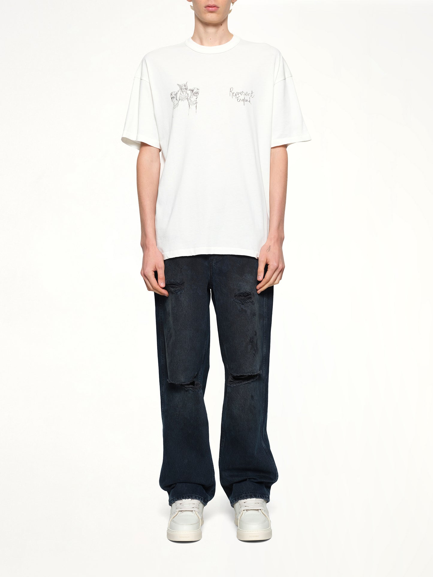 Hand Drawn Thoroughbred Dogs T-Shirt in Washed Ecru