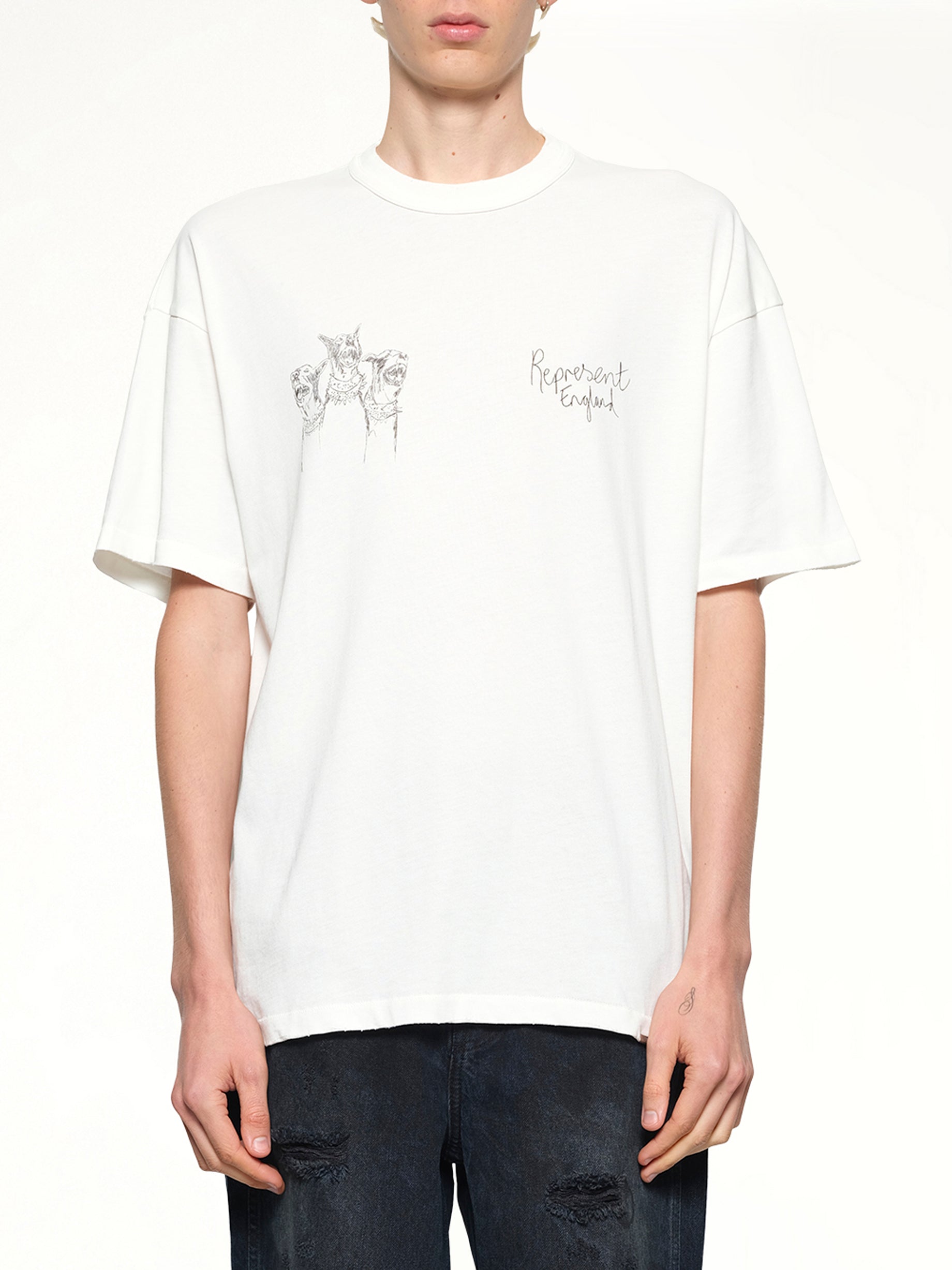 Hand Drawn Thoroughbred Dogs T-Shirt in Washed Ecru