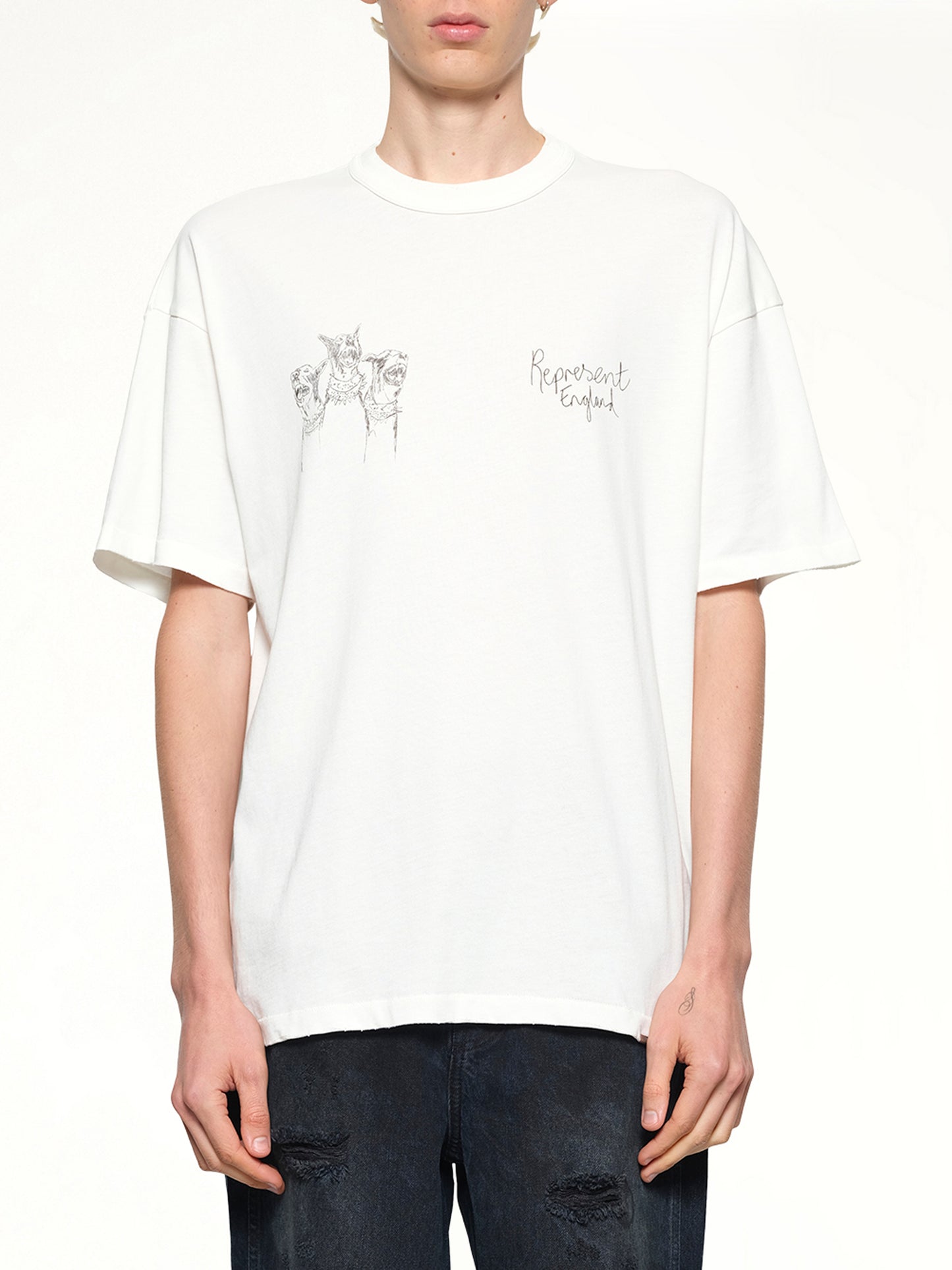 Hand Drawn Thoroughbred Dogs T-Shirt in Washed Ecru