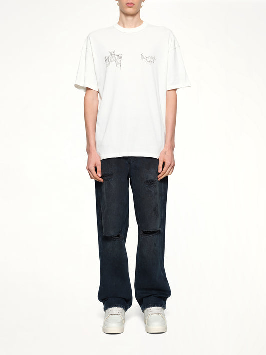 Hand Drawn Thoroughbred Dogs T-Shirt in Washed Ecru