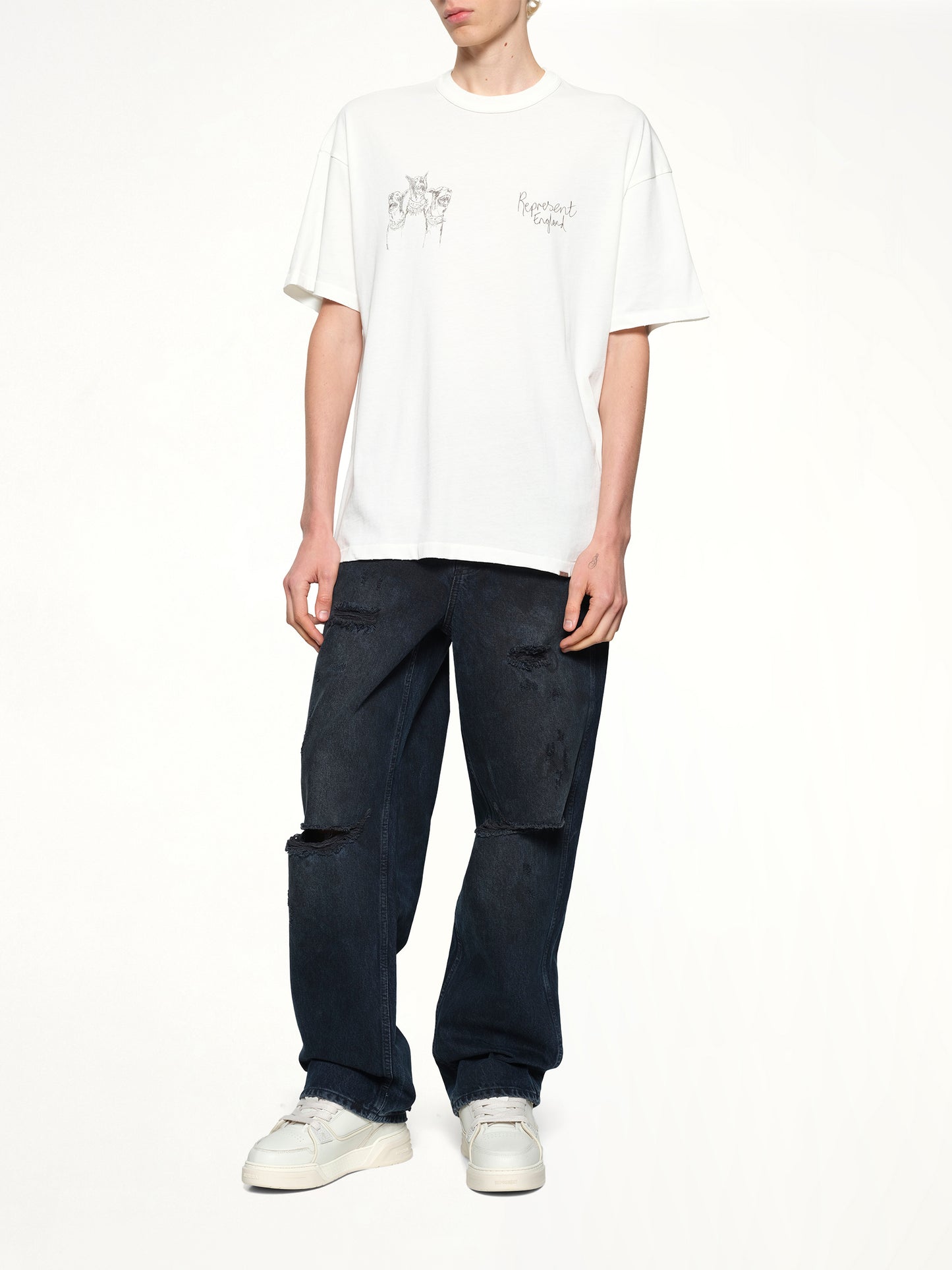 Hand Drawn Thoroughbred Dogs T-Shirt in Washed Ecru