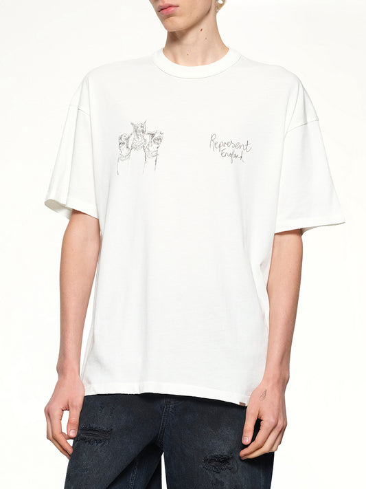 Hand Drawn Thoroughbred Dogs T-Shirt in Washed Ecru