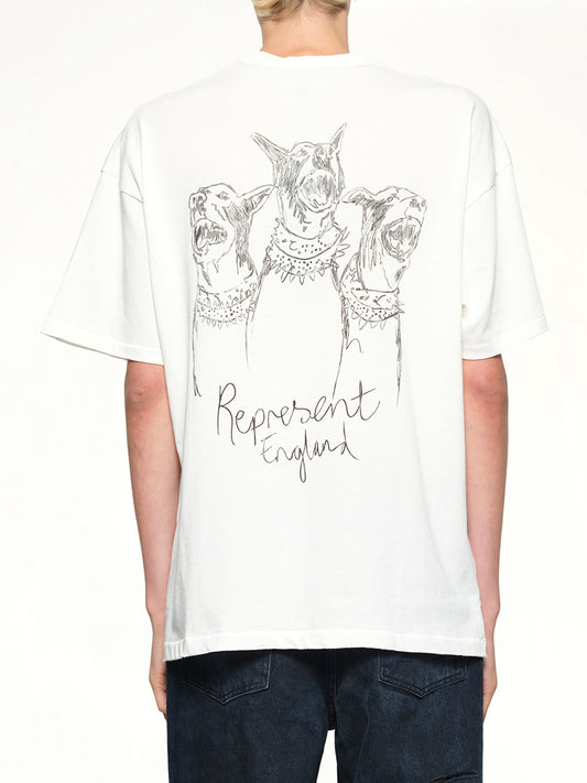 Hand Drawn Thoroughbred Dogs T-Shirt in Washed Ecru