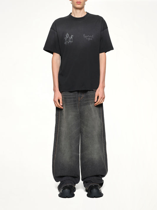 Hand Drawn Thoroughbred Horse T-Shirt in Aged Black