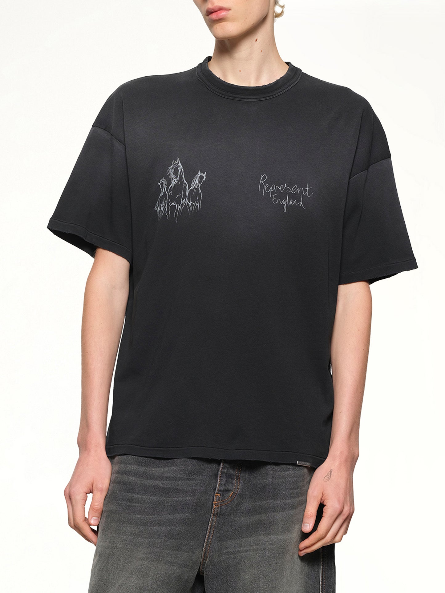 Hand Drawn Thoroughbred Horse T-Shirt in Aged Black