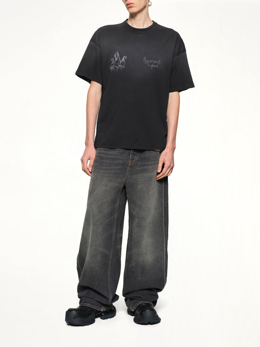 Hand Drawn Thoroughbred Horse T-Shirt in Aged Black