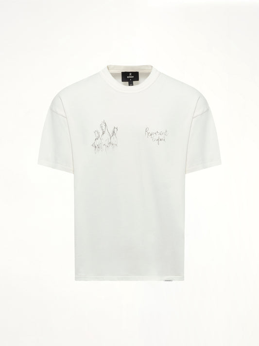 Hand Drawn Thoroughbred Horse T-Shirt in Flat White
