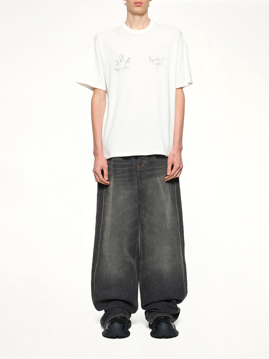 Hand Drawn Thoroughbred Horse T-Shirt in Flat White