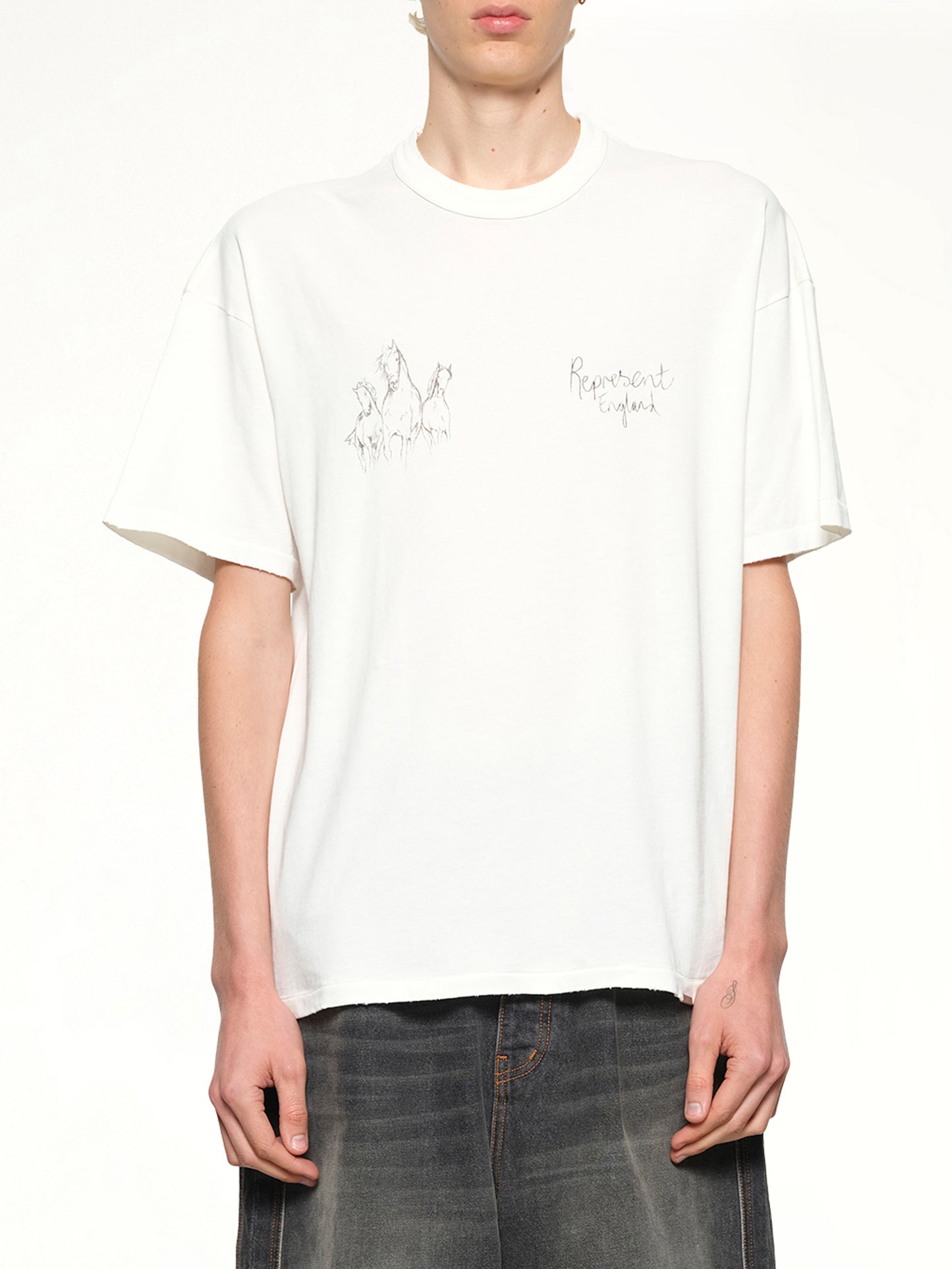 Hand Drawn Thoroughbred Horse T-Shirt in Flat White