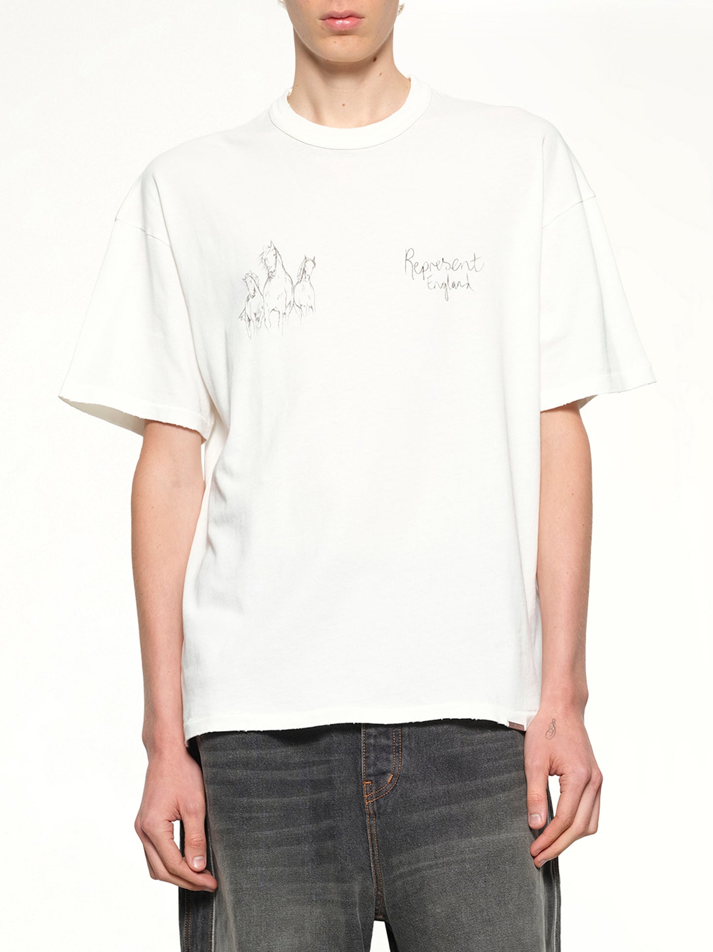 Hand Drawn Thoroughbred Horse T-Shirt in Flat White