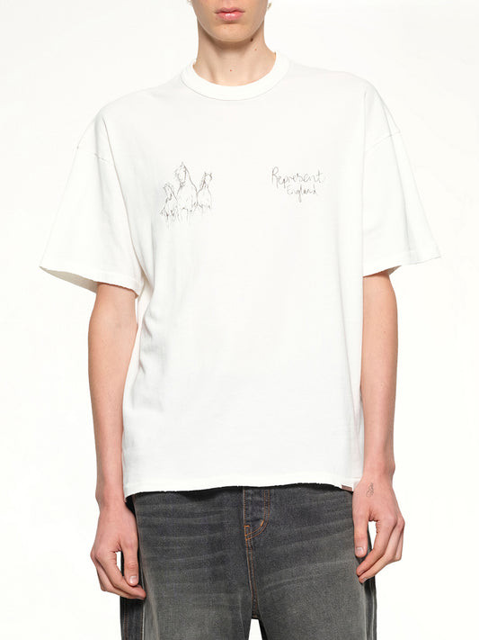 Hand Drawn Thoroughbred Horse T-Shirt in Flat White