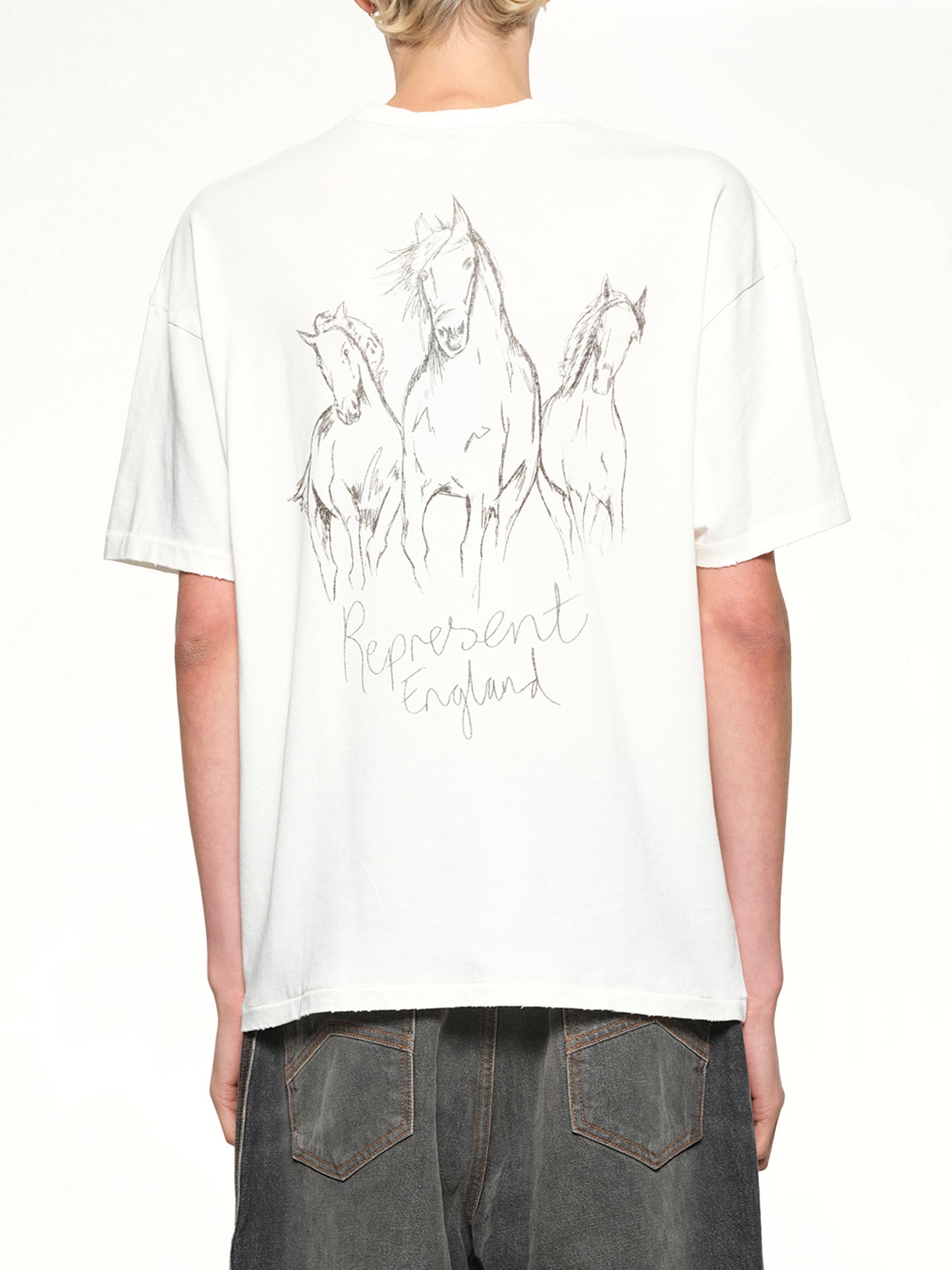 Hand Drawn Thoroughbred Horse T-Shirt in Flat White