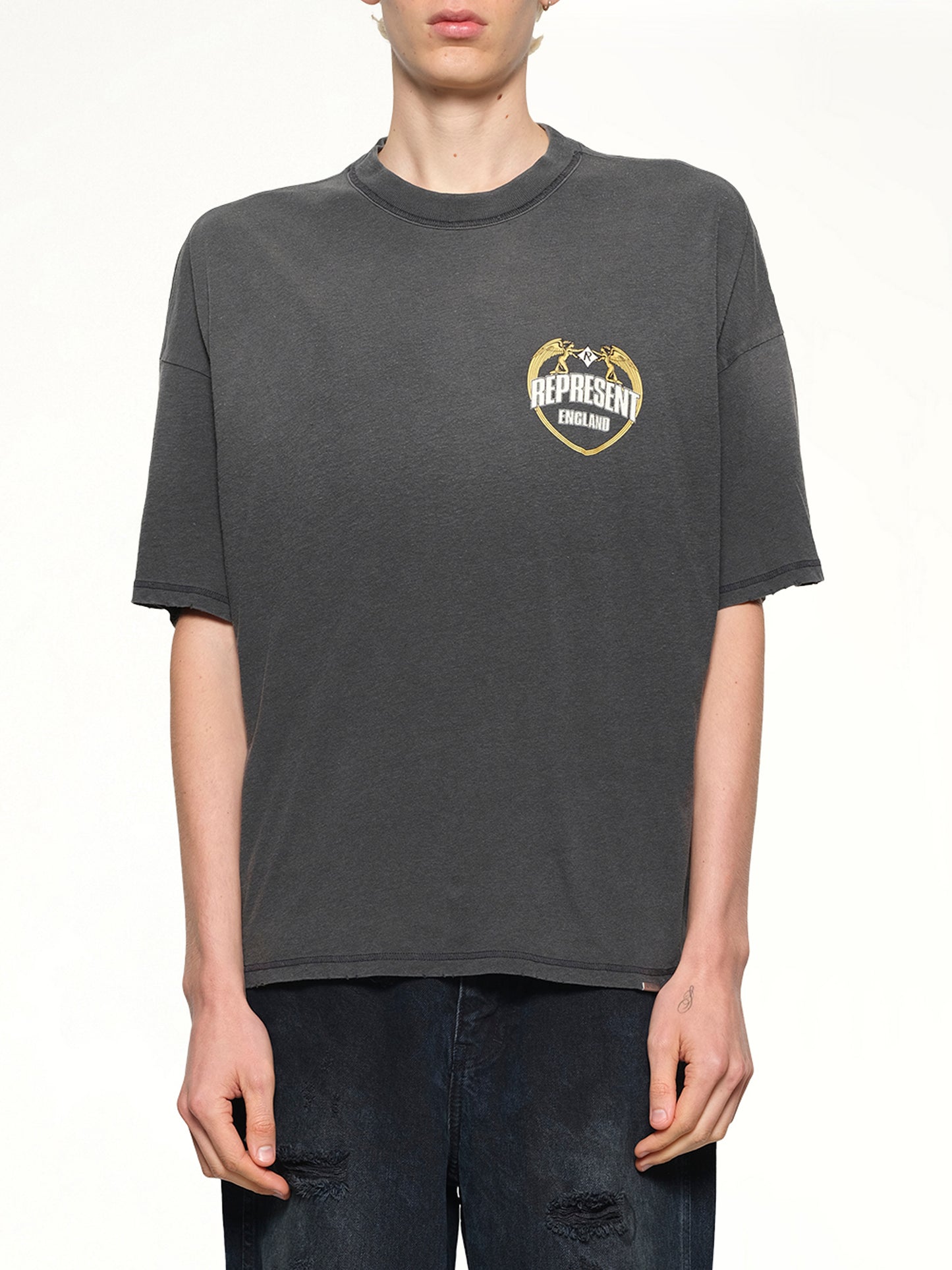 Represent Angel Border T-Shirt in Stained Black