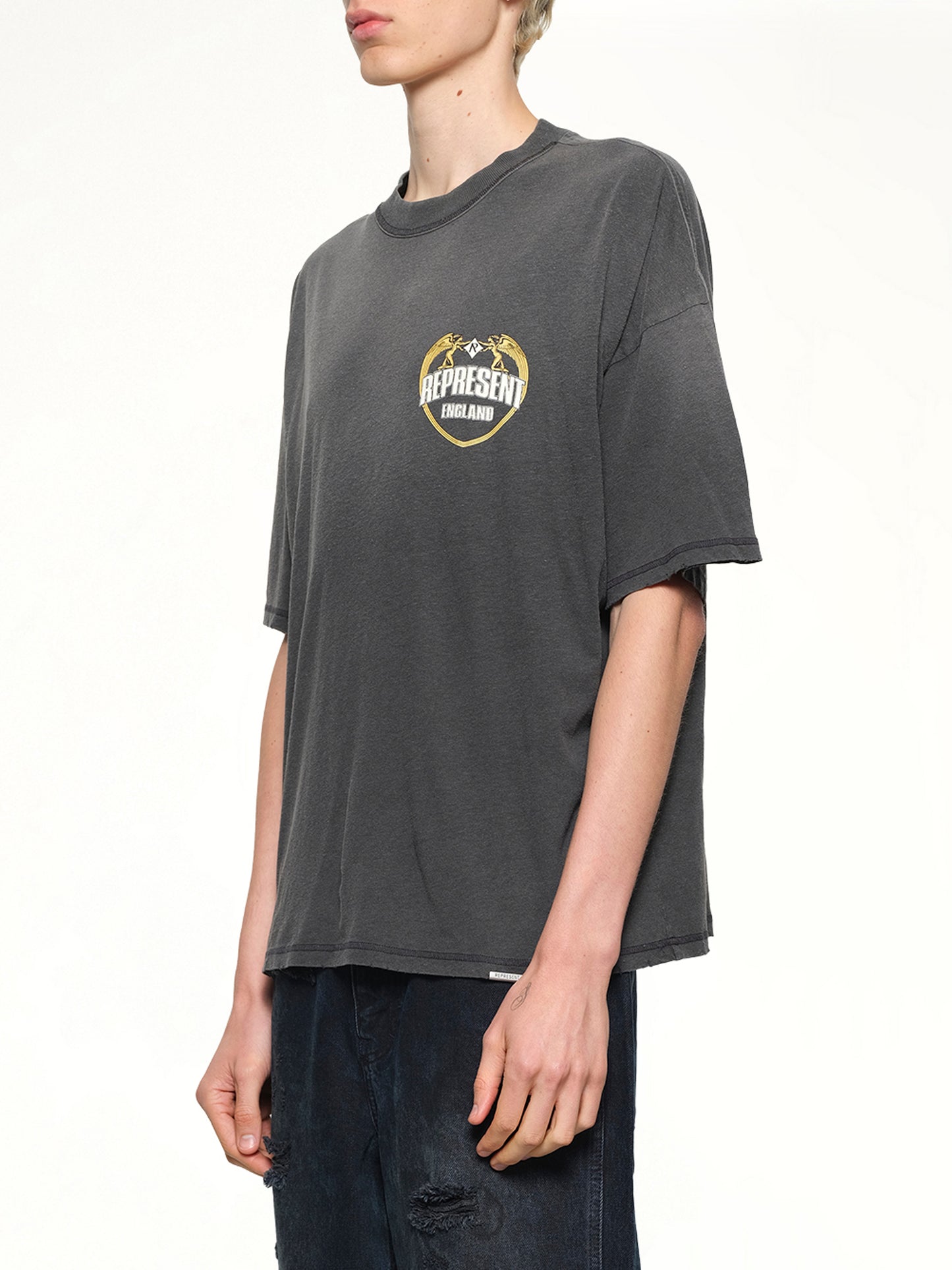 Represent Angel Border T-Shirt in Stained Black