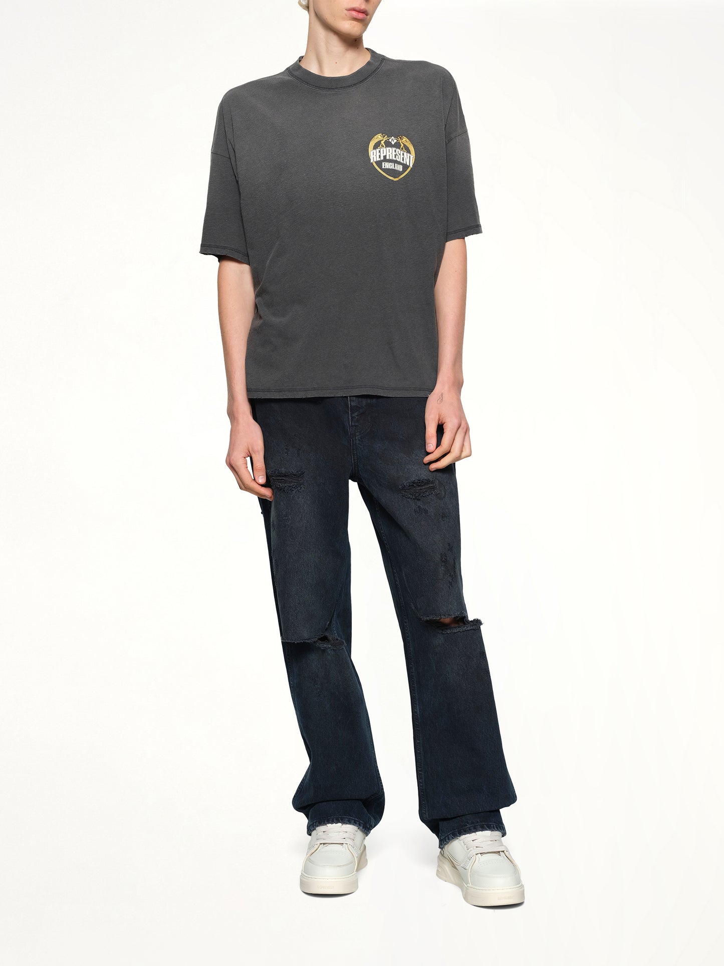 Represent Angel Border T-Shirt in Stained Black