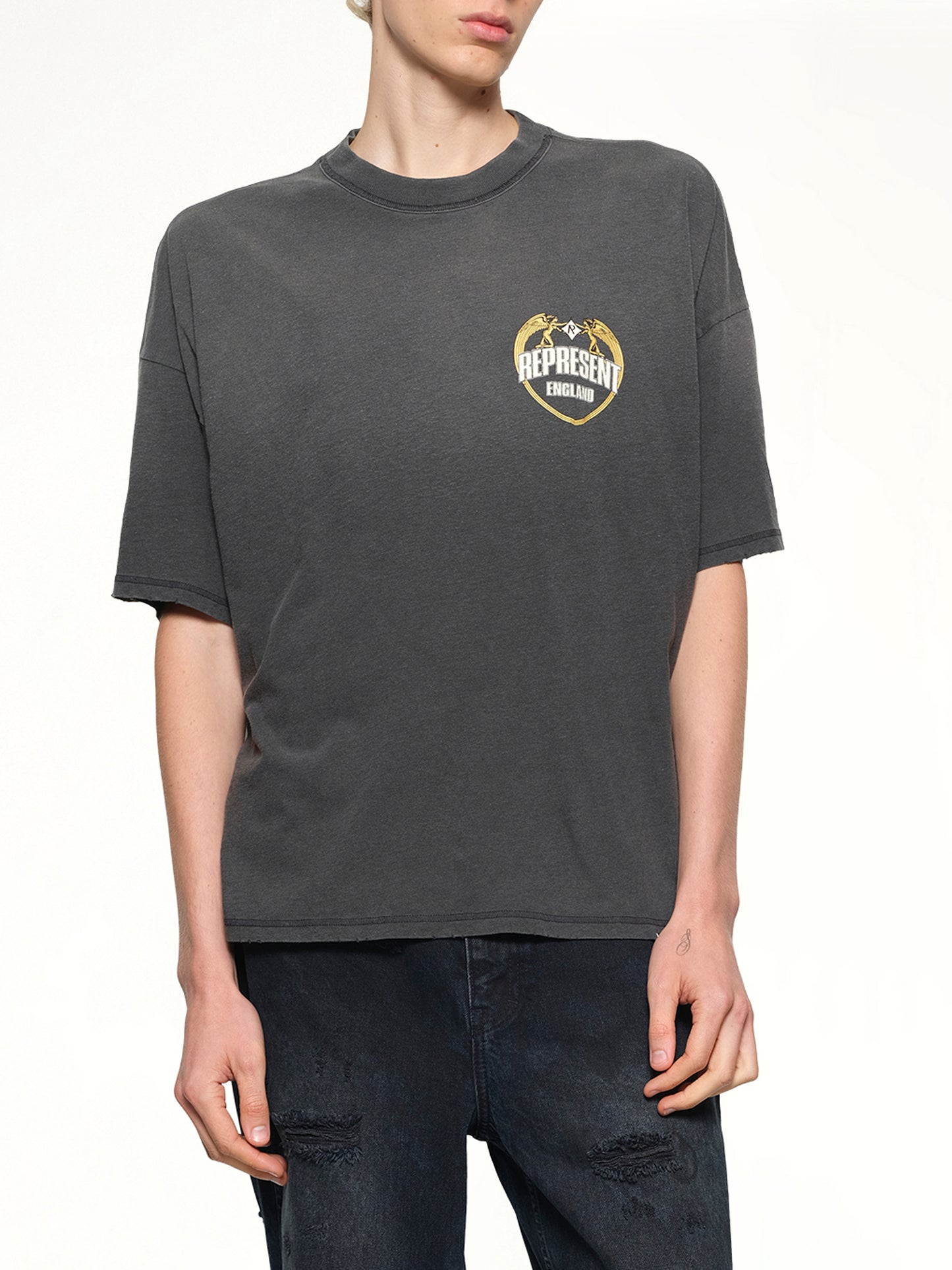 Represent Angel Border T-Shirt in Stained Black