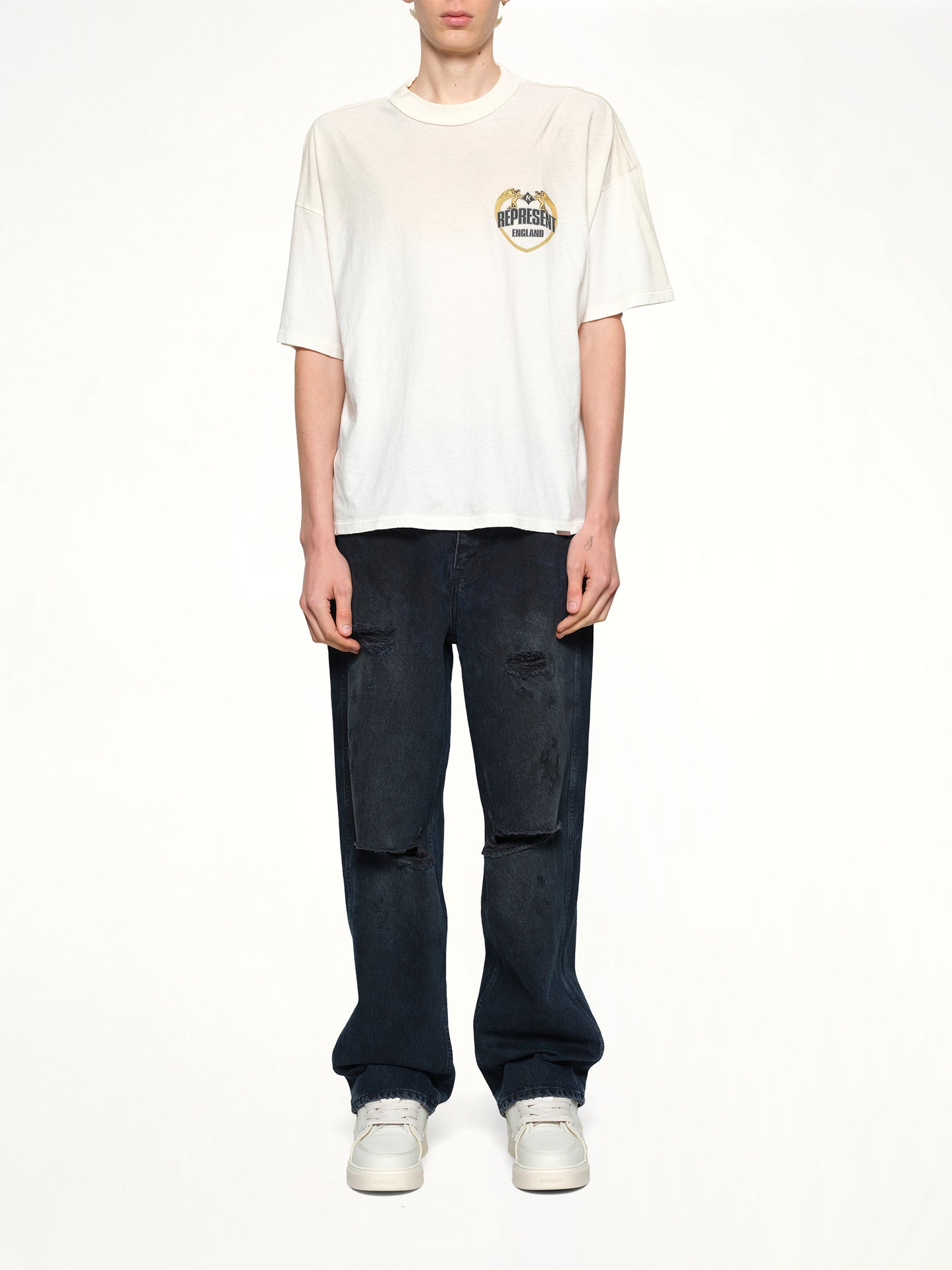 Represent Angel Border T-Shirt in Washed Ecru