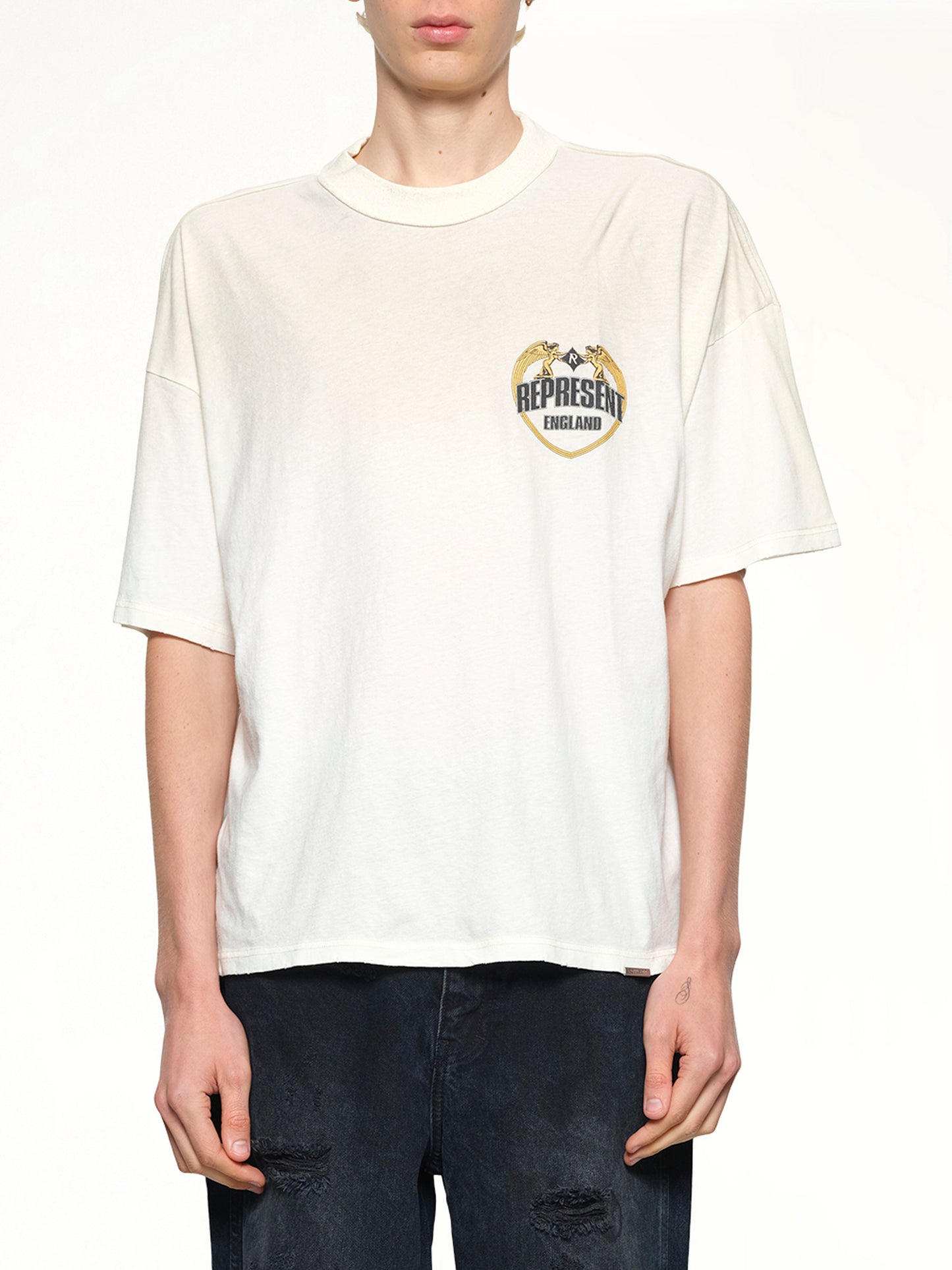 Represent Angel Border T-Shirt in Washed Ecru