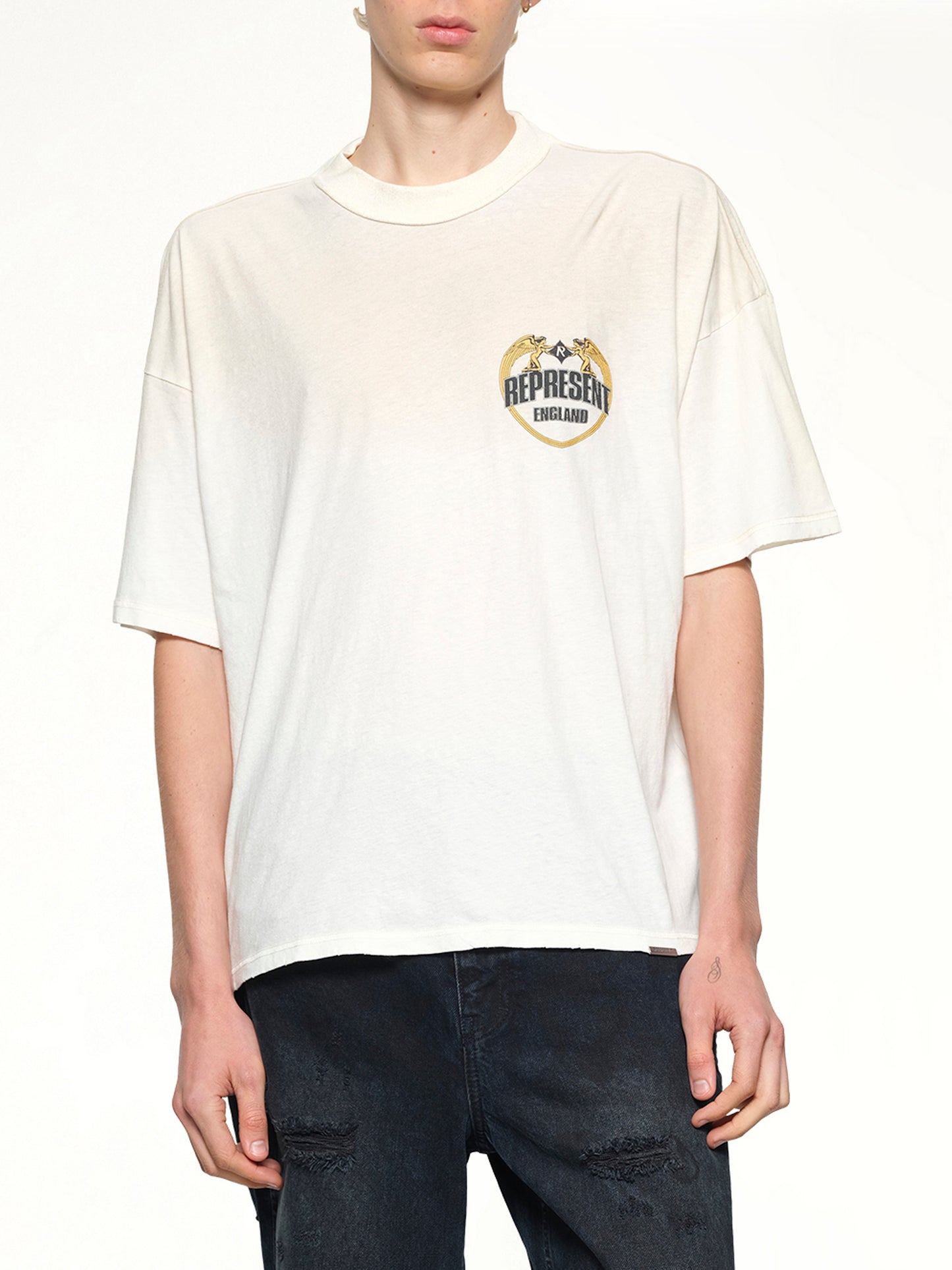 Represent Angel Border T-Shirt in Washed Ecru