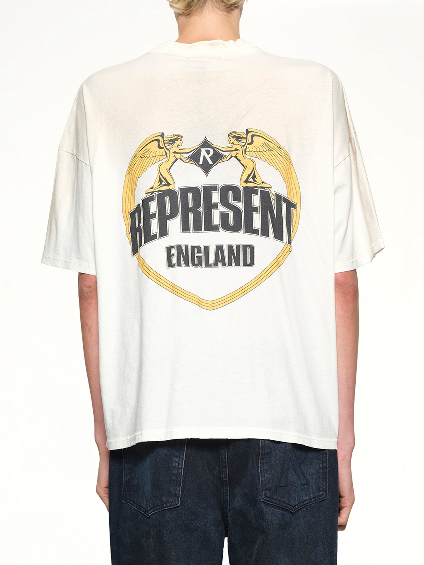 Represent Angel Border T-Shirt in Washed Ecru