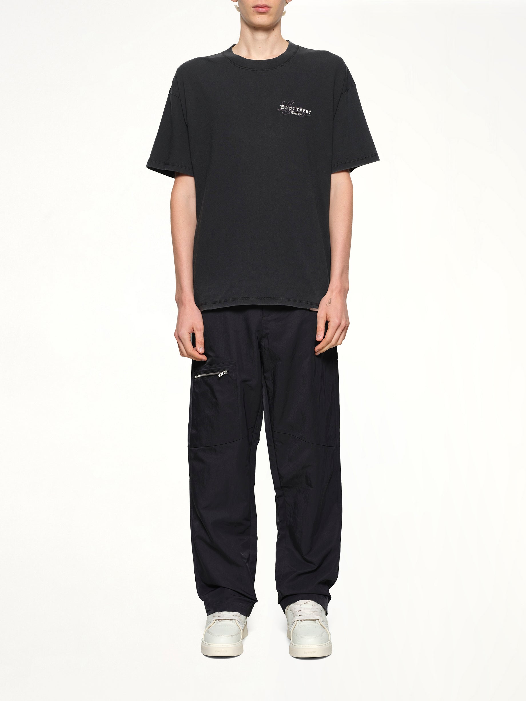 REPRESENT , Represent Legacy Overprint T-Shirt in Vintage Black Model View from MARAIS