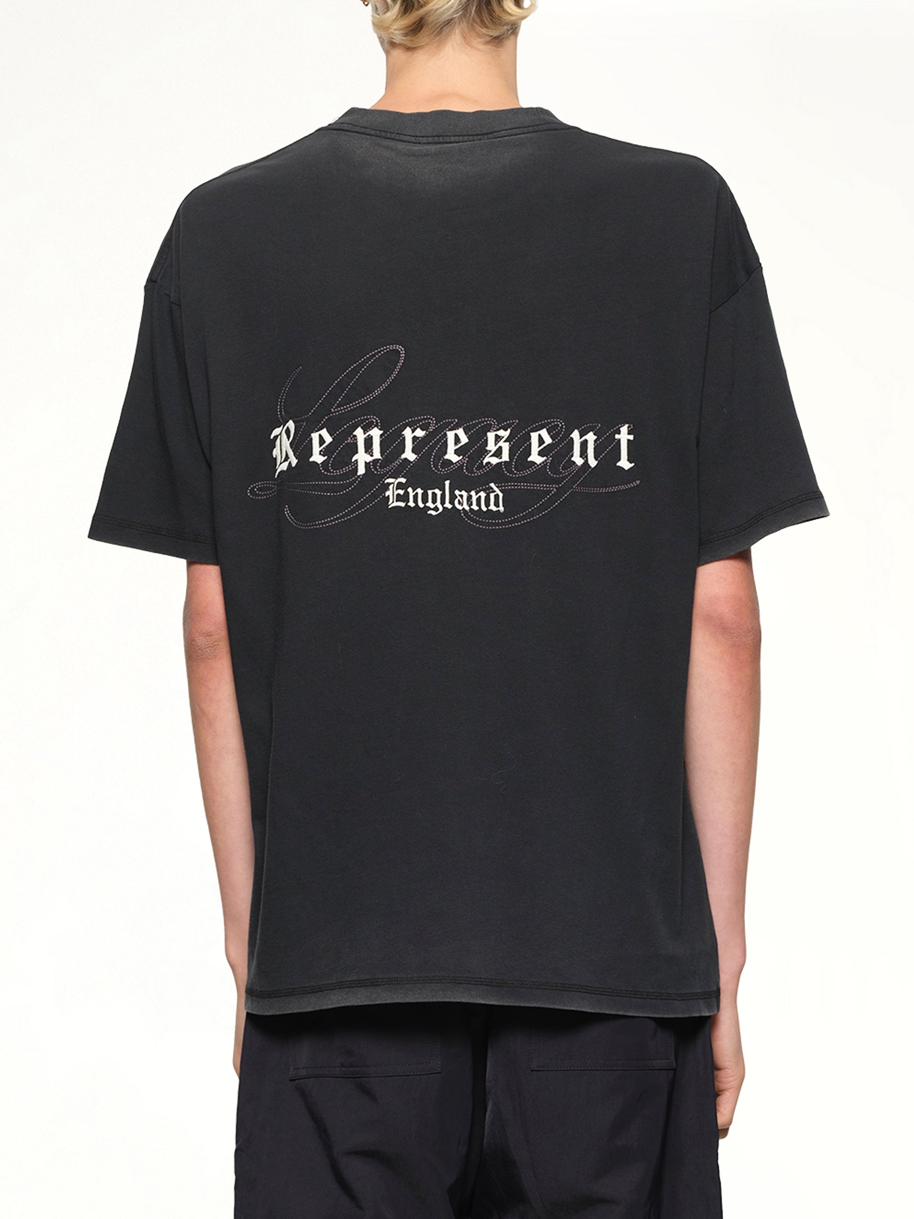 REPRESENT , Represent Legacy Overprint T-Shirt in Vintage Black Back View from MARAIS