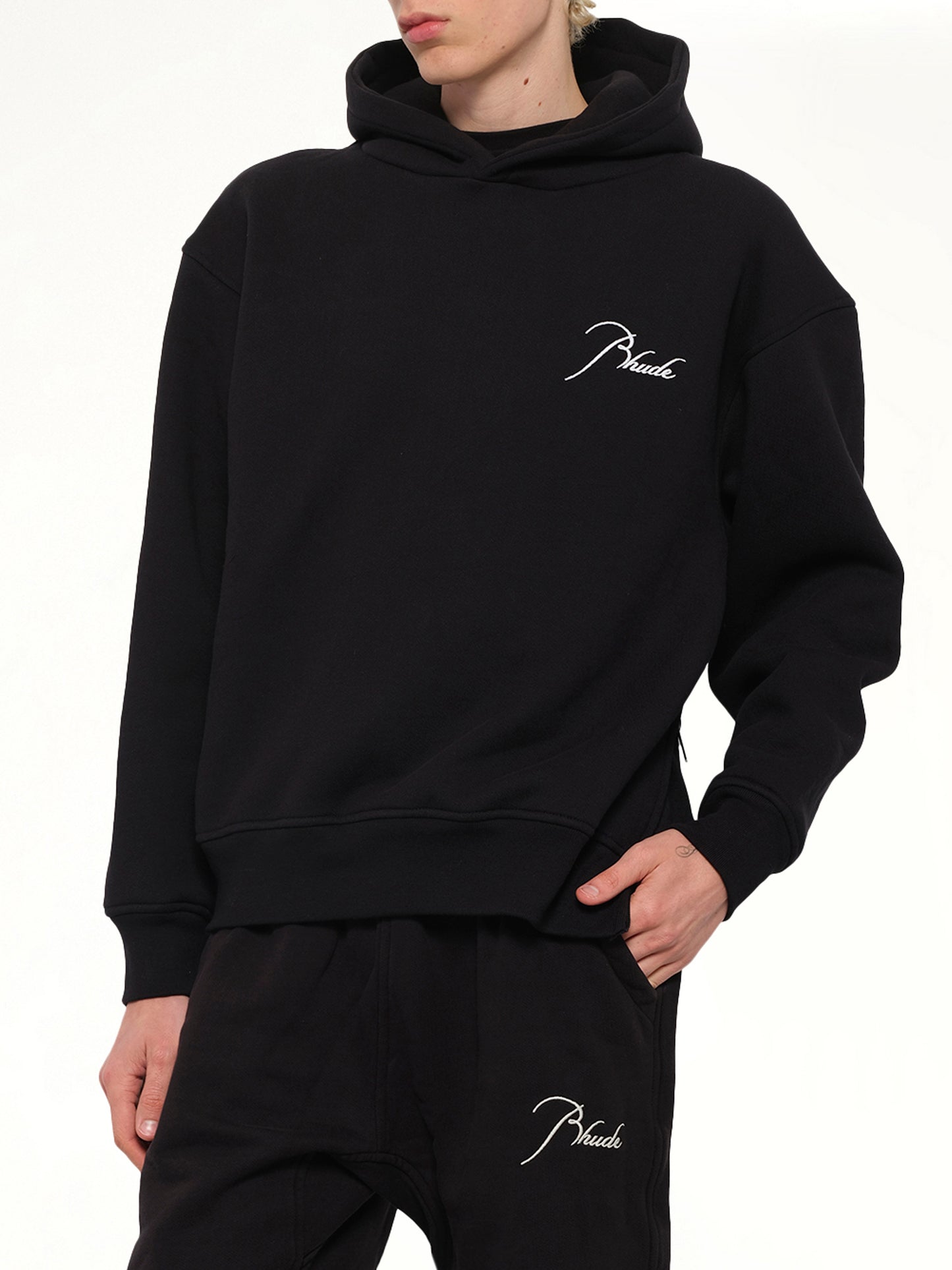 Classique Side Zip Pullover Hoodie in Black/White