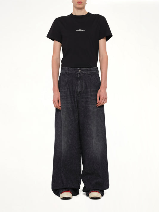 Wide Denim Pants in Washed Black