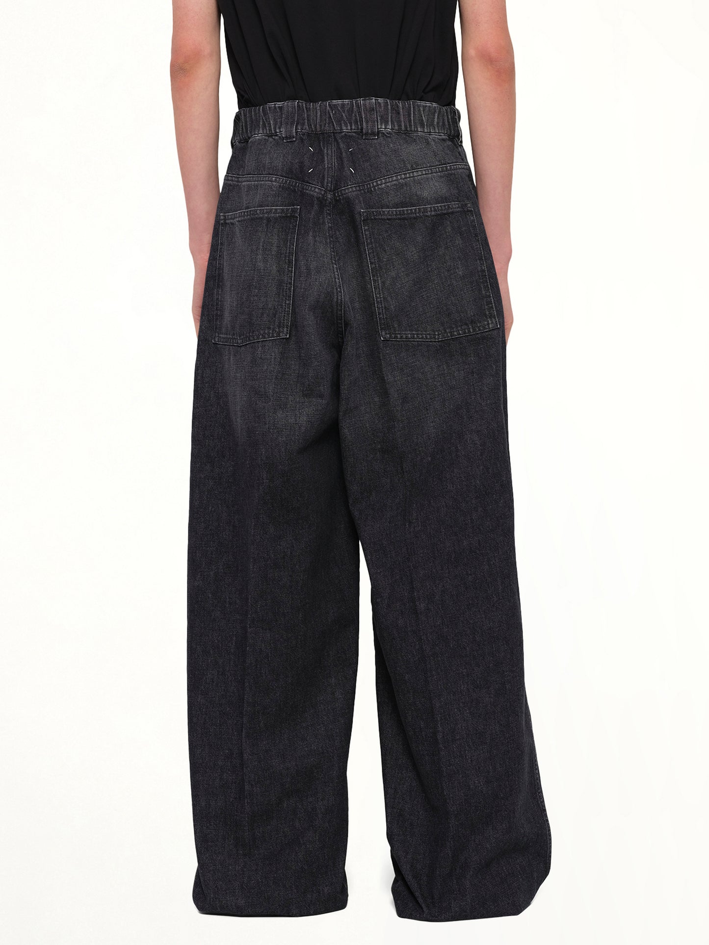 Wide Denim Pants in Washed Black