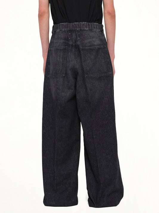 Wide Denim Pants in Washed Black