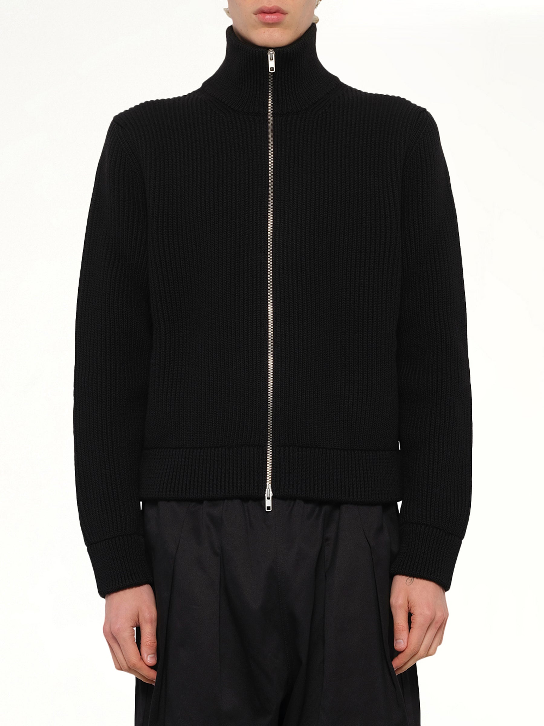 Drivers Knit Zip Sweater in Black