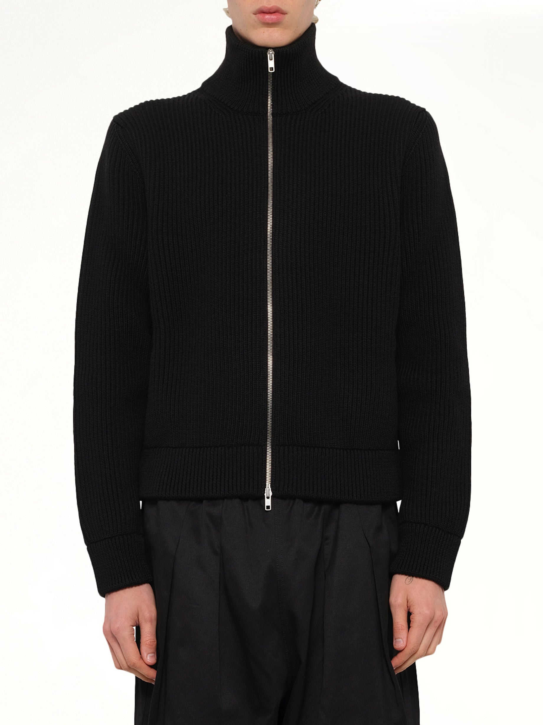 Drivers Knit Zip Sweater in Black