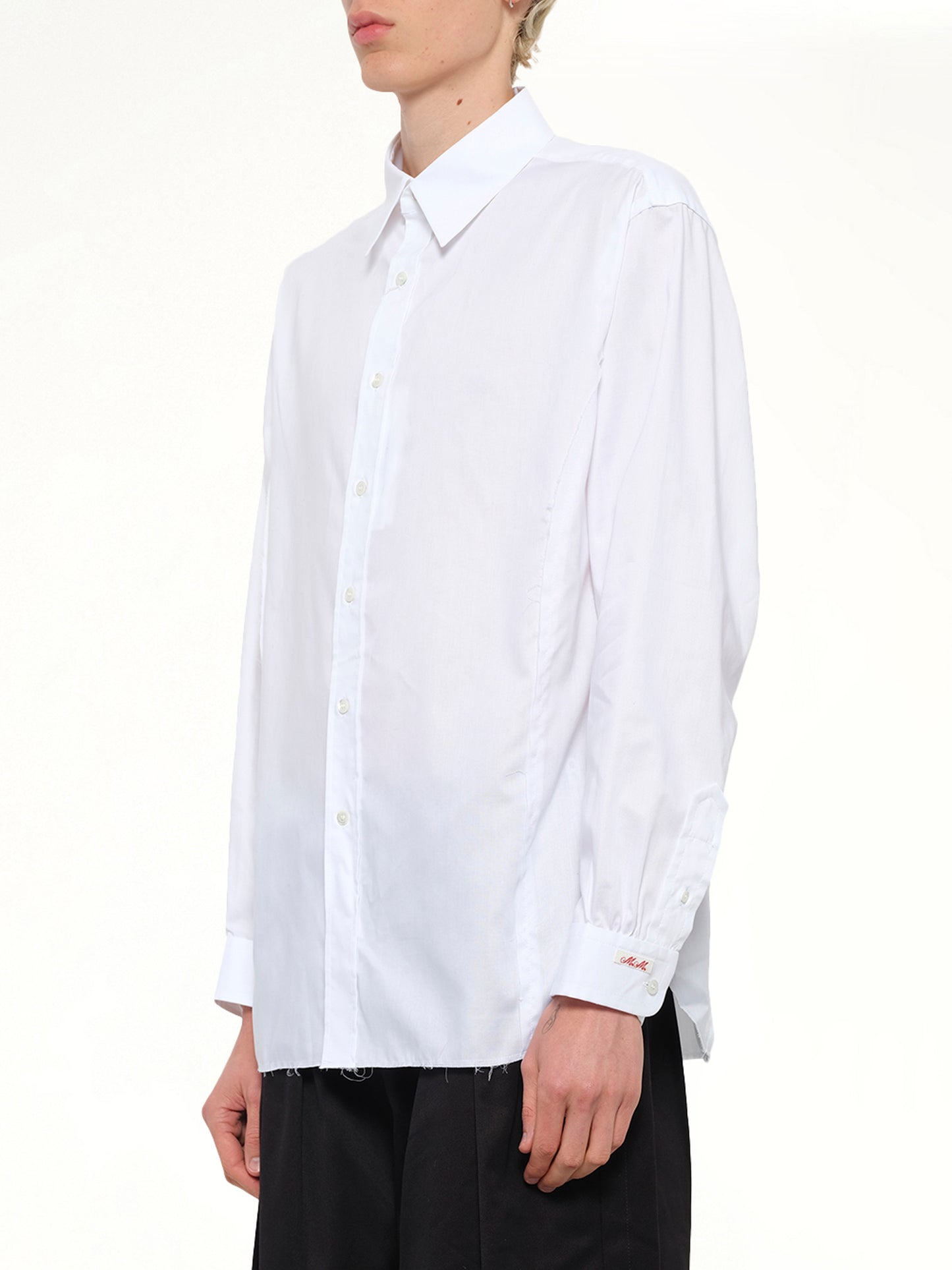 Long-sleeved Frayed Hem Shirt in White