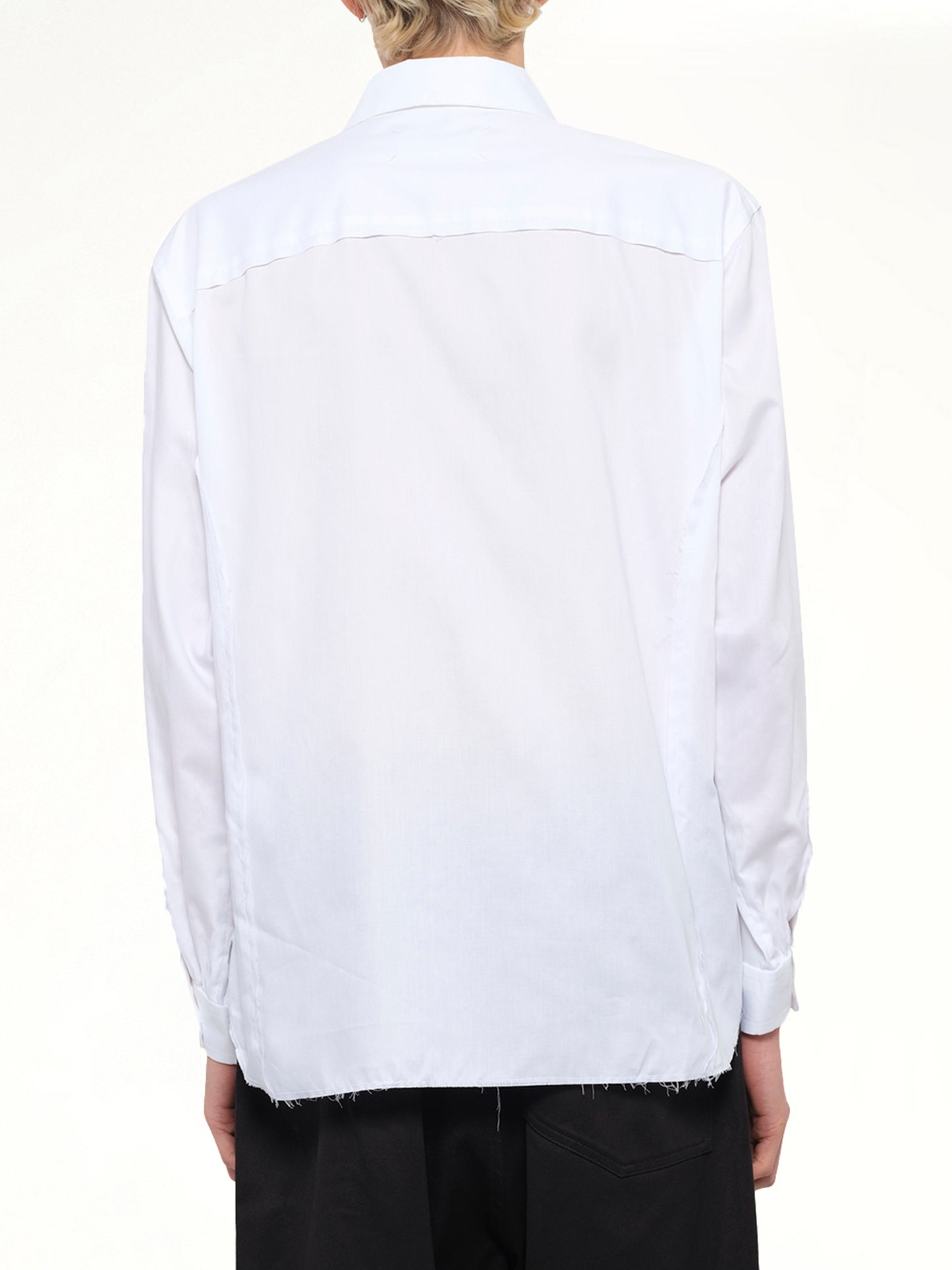 Long-sleeved Frayed Hem Shirt in White